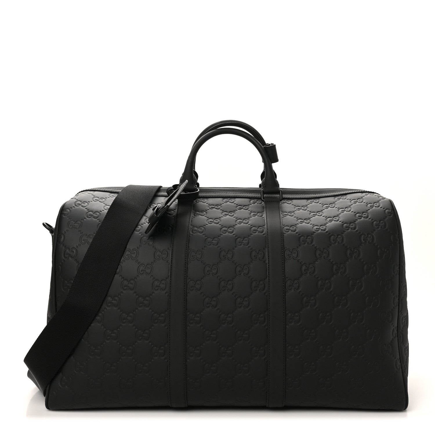 Rubber Effect GG Embossed Large Duffle Bag Black