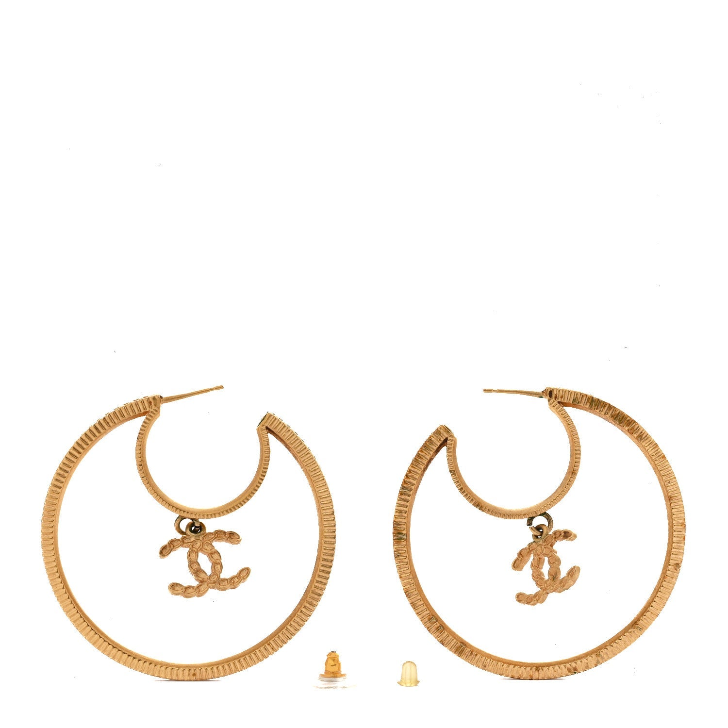 Crystal CC Drop Hoop Earrings Gold