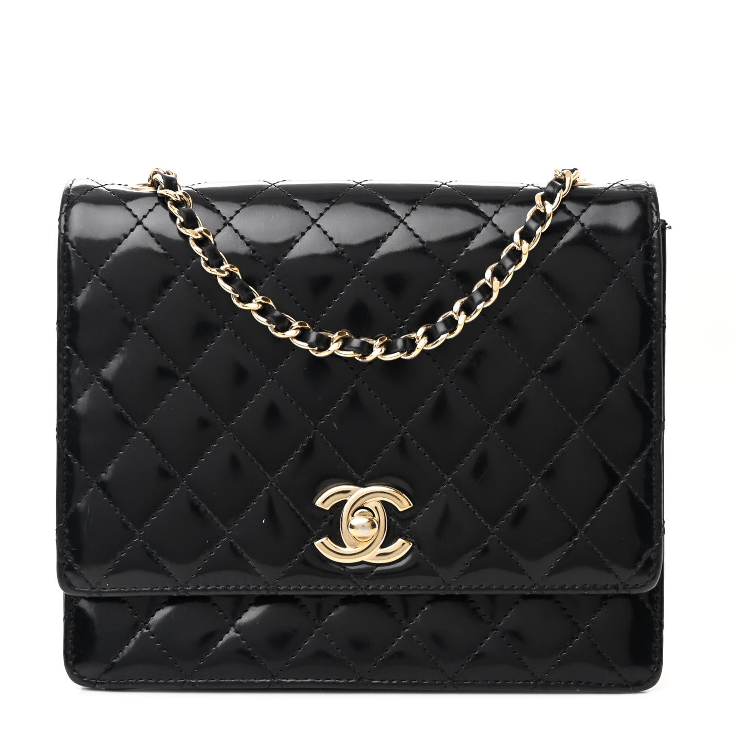 Patent Calfskin Quilted Mini Square Flap Black