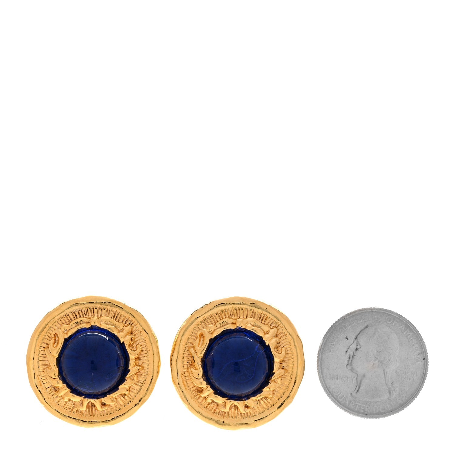 Poured Glass Gripoix Clip On Earrings Gold Blue