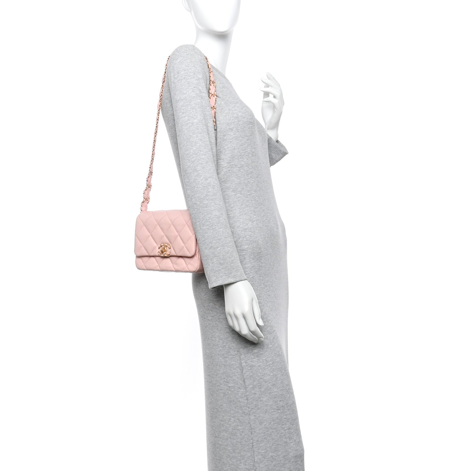 Crumpled Calfskin Quilted Braided CC Flap Light Pink
