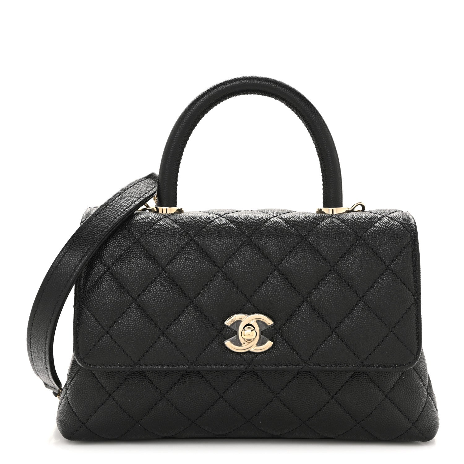 Caviar Quilted Mini Coco Handle Flap Black