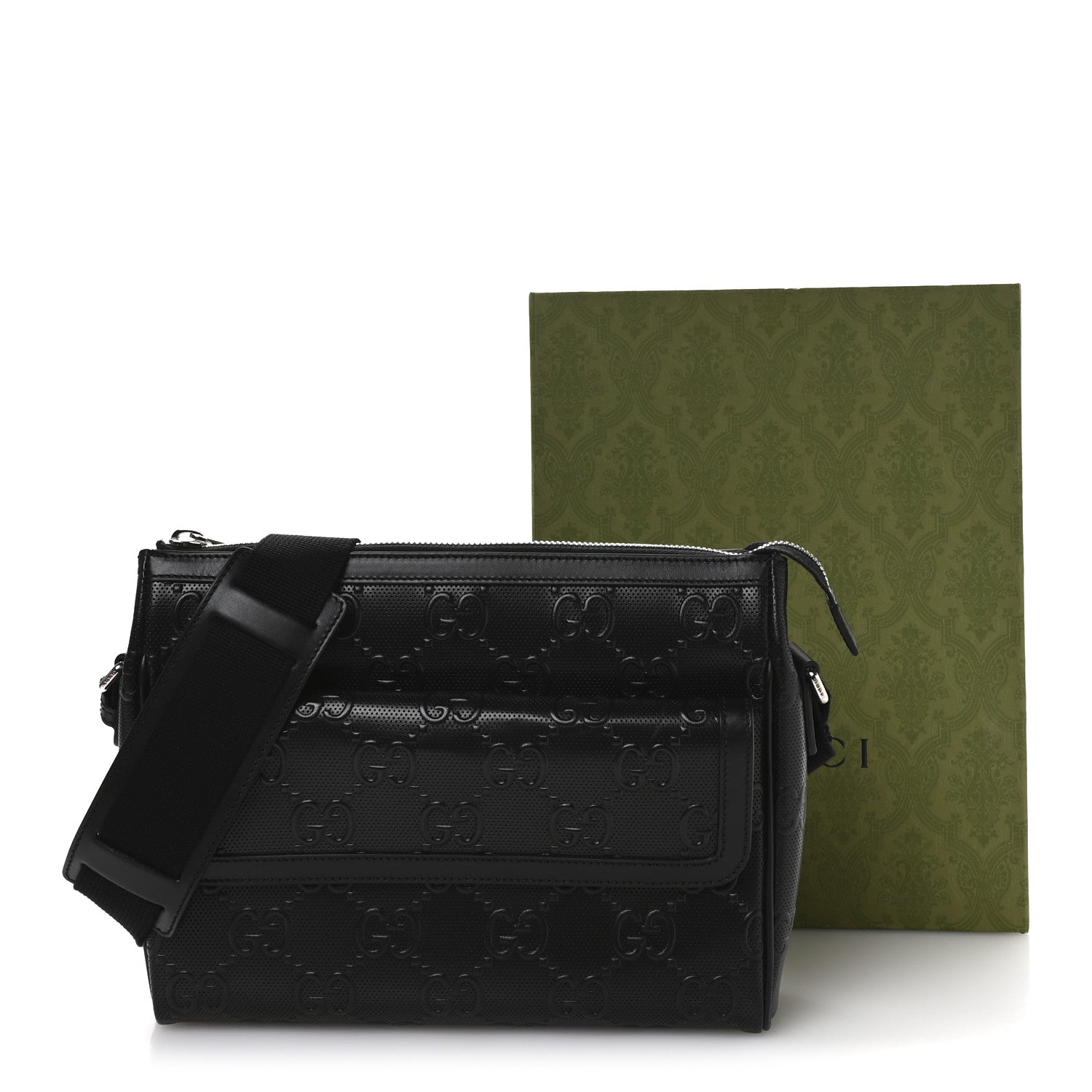 Calfskin GG Tennis Embossed Shoulder Bag Black