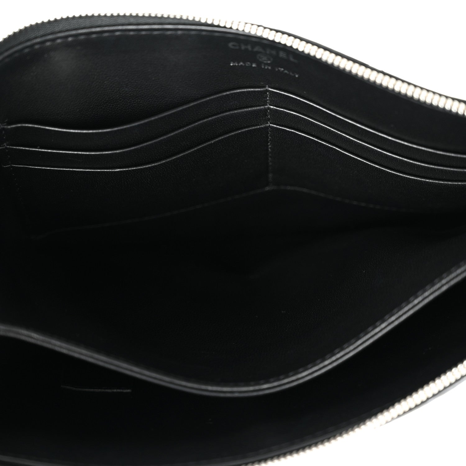 Metallic Lambskin Wave Clutch Black Silver