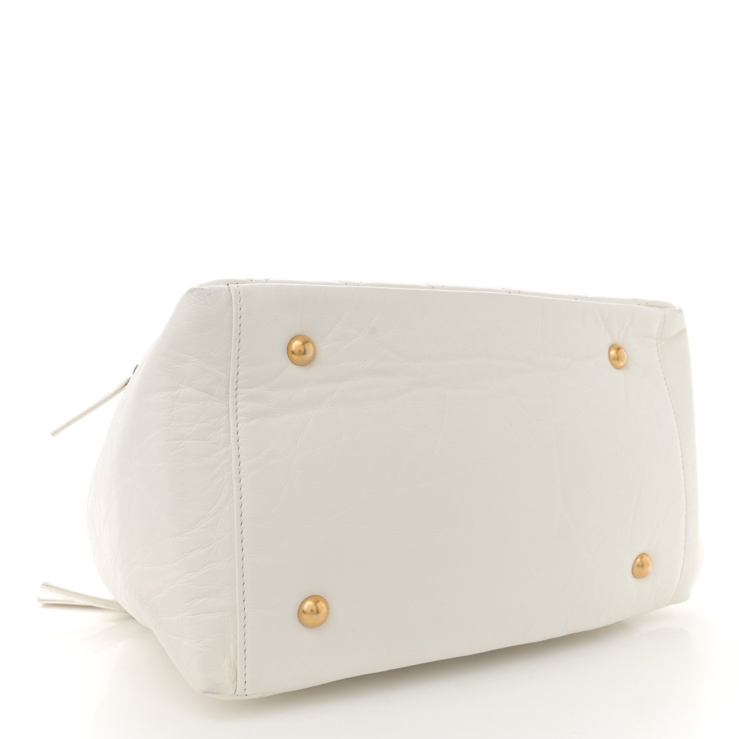 Aged Calfskin Quilted Double Sided Bowling Bag White