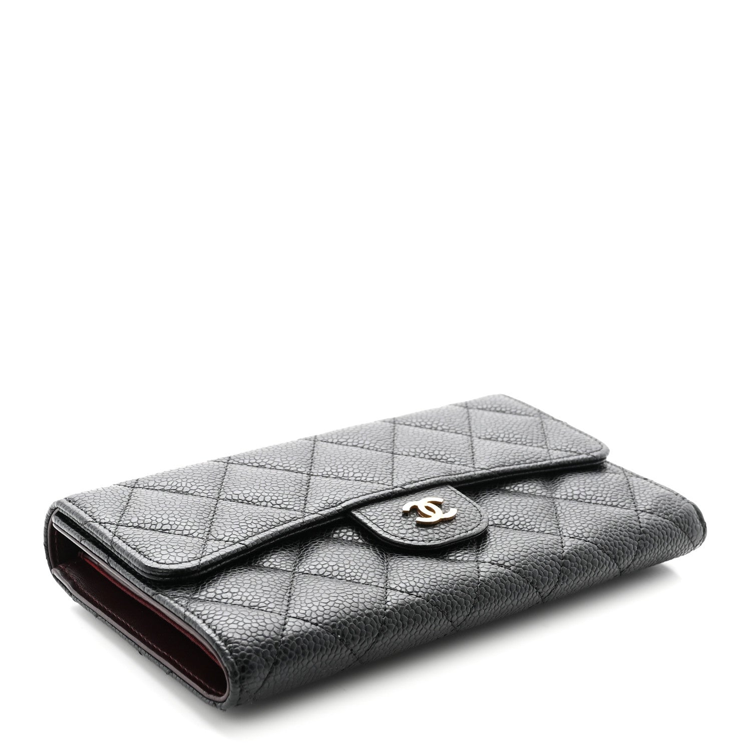 Caviar Quilted Large Flap Wallet Black