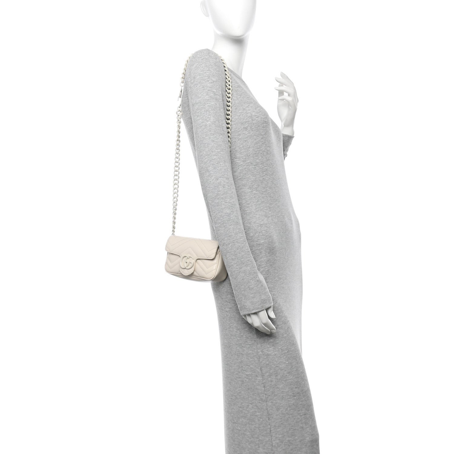 Calfskin Matelasse Monochrome GG Marmont Chain Belt Bag Mystic White