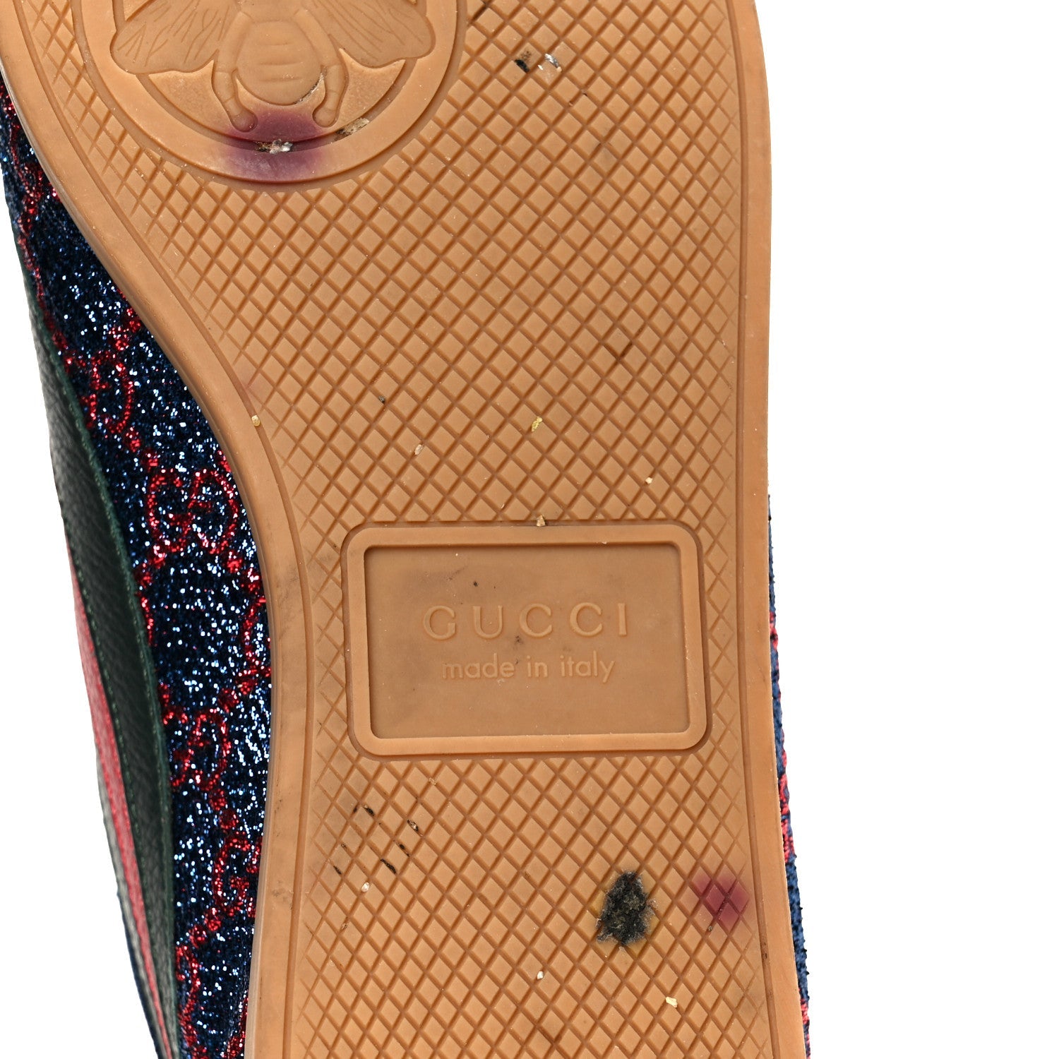 Lurex Calfskin Web GG Monogram Mens Falacer Sneakers 8.5 Iridescent Blue Iridescent Red Silver