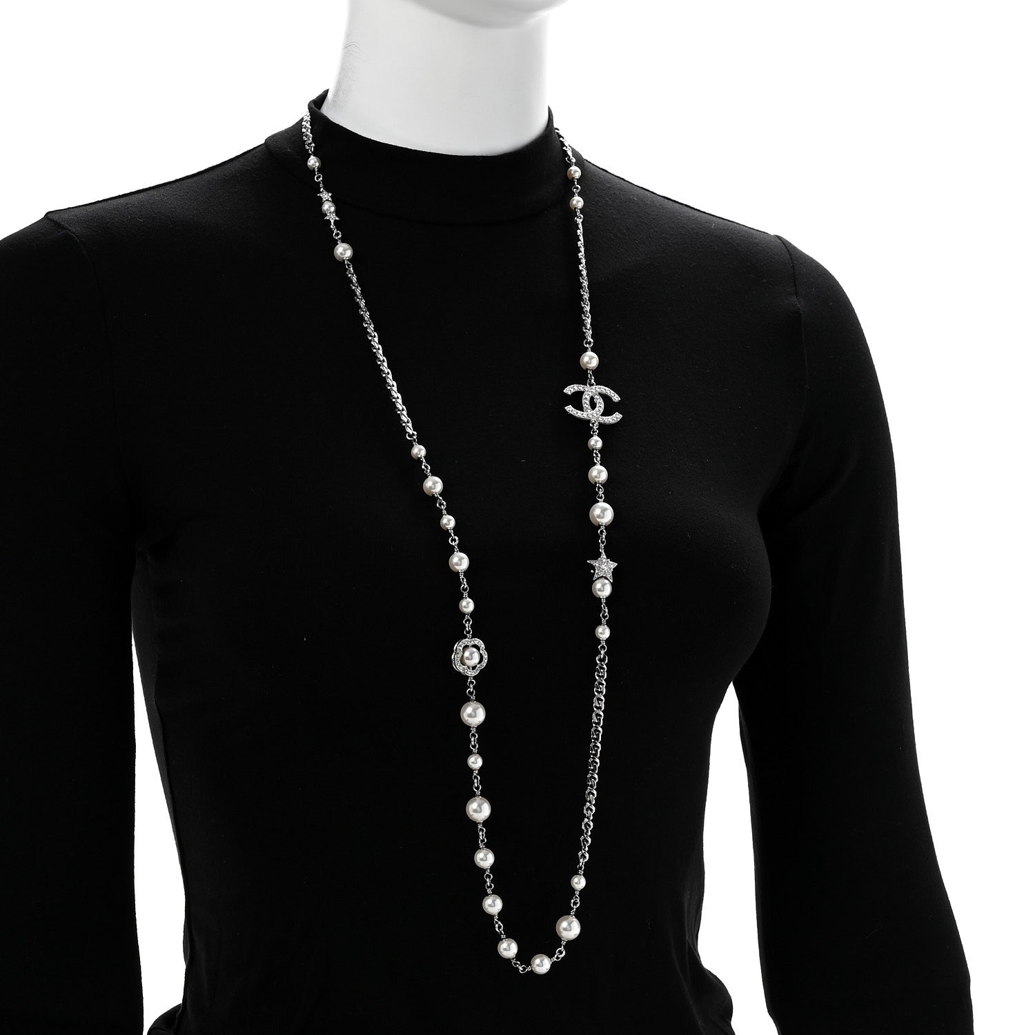 Pearl Crystal CC Starfall Necklace Silver