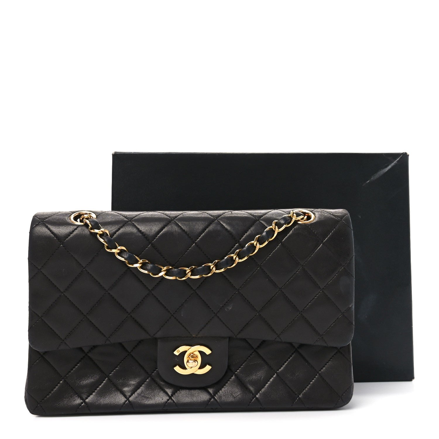 Lambskin Quilted Medium Double Flap Black