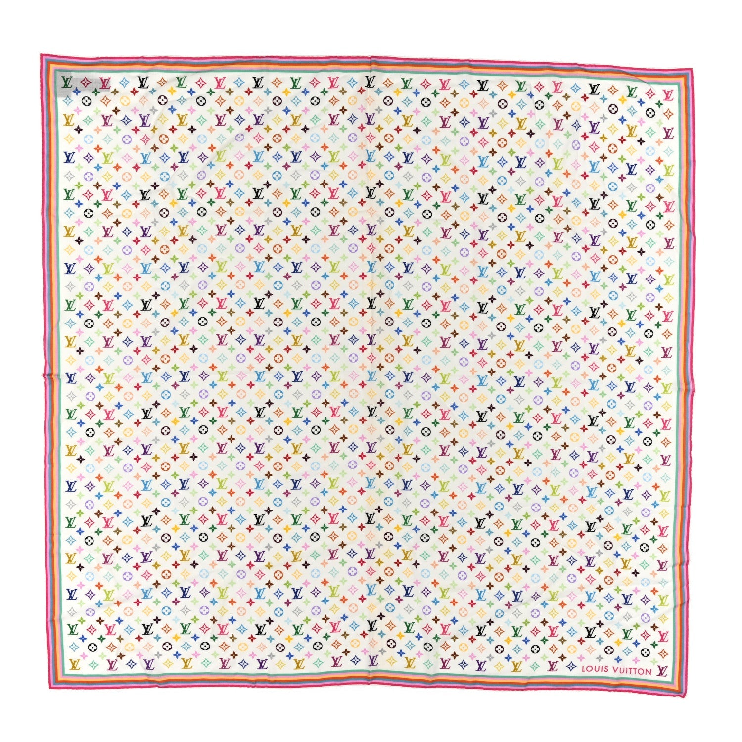 LV X TM Wool Silk Monogram Multicolor Shawl White