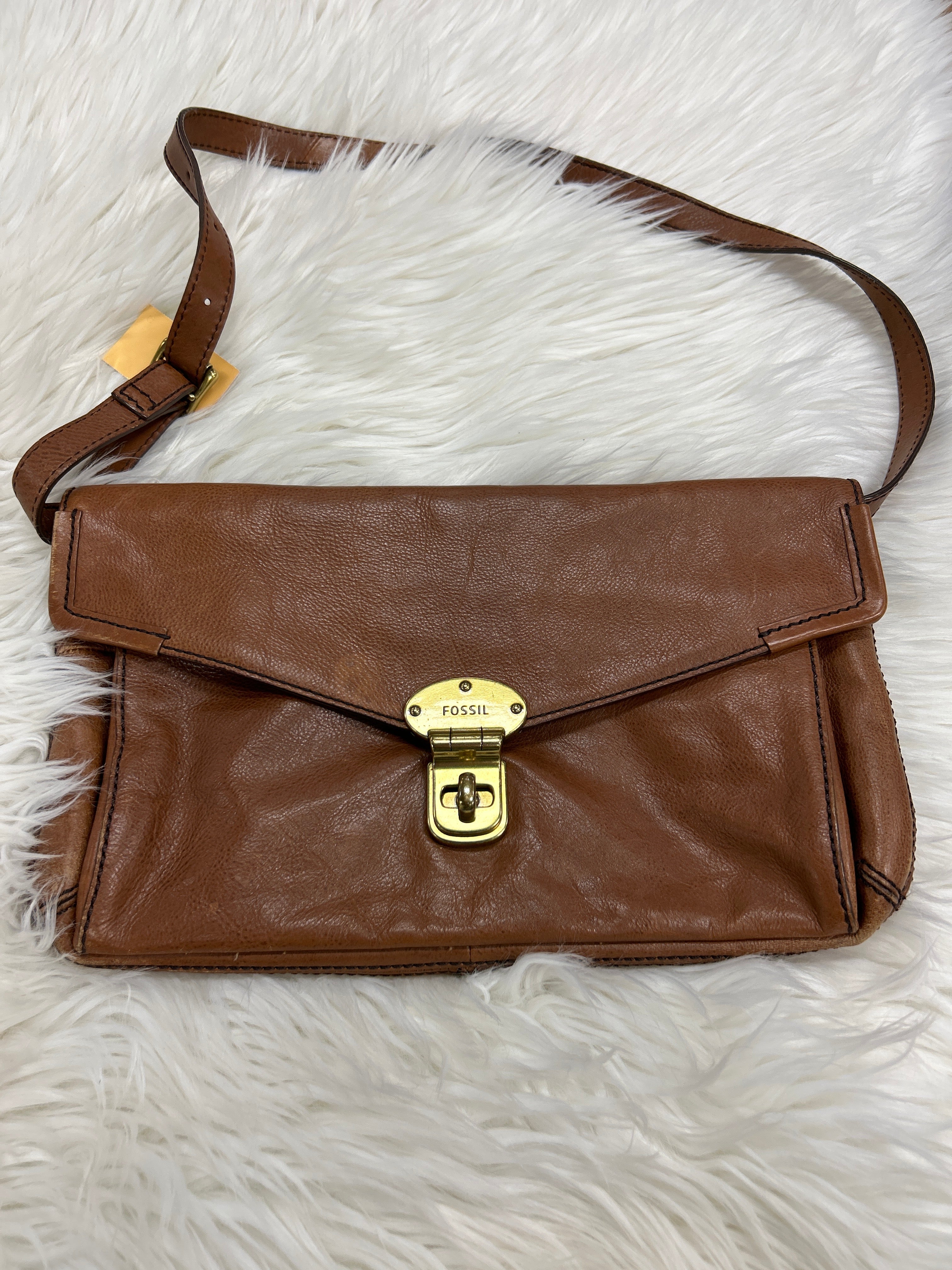 Handbag Leather By Fossil In Brown, Size:Medium
