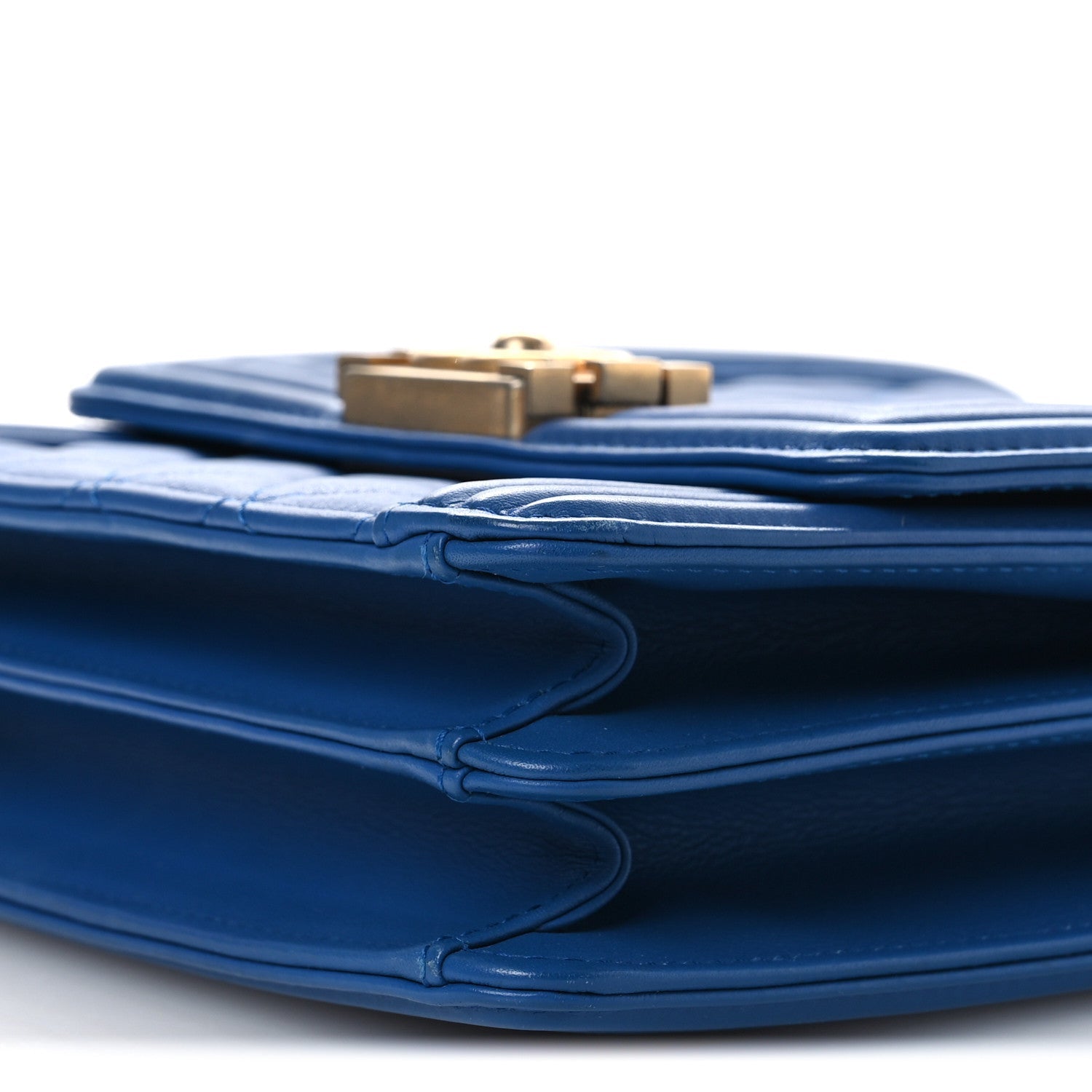 Calfskin Quilted North South Boy Flap Blue
