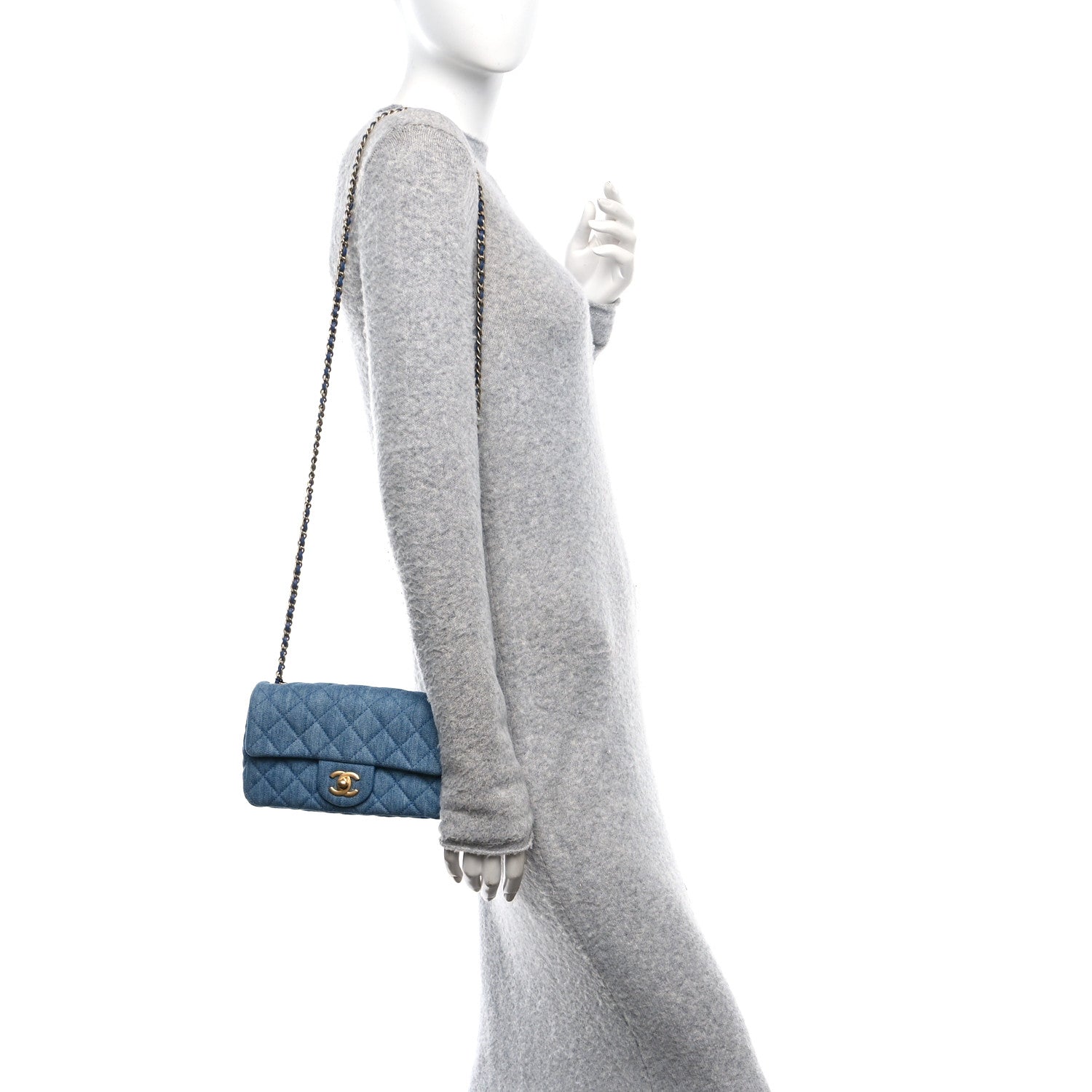 Denim Quilted Mini Pearl Crush Rectangular Flap Blue