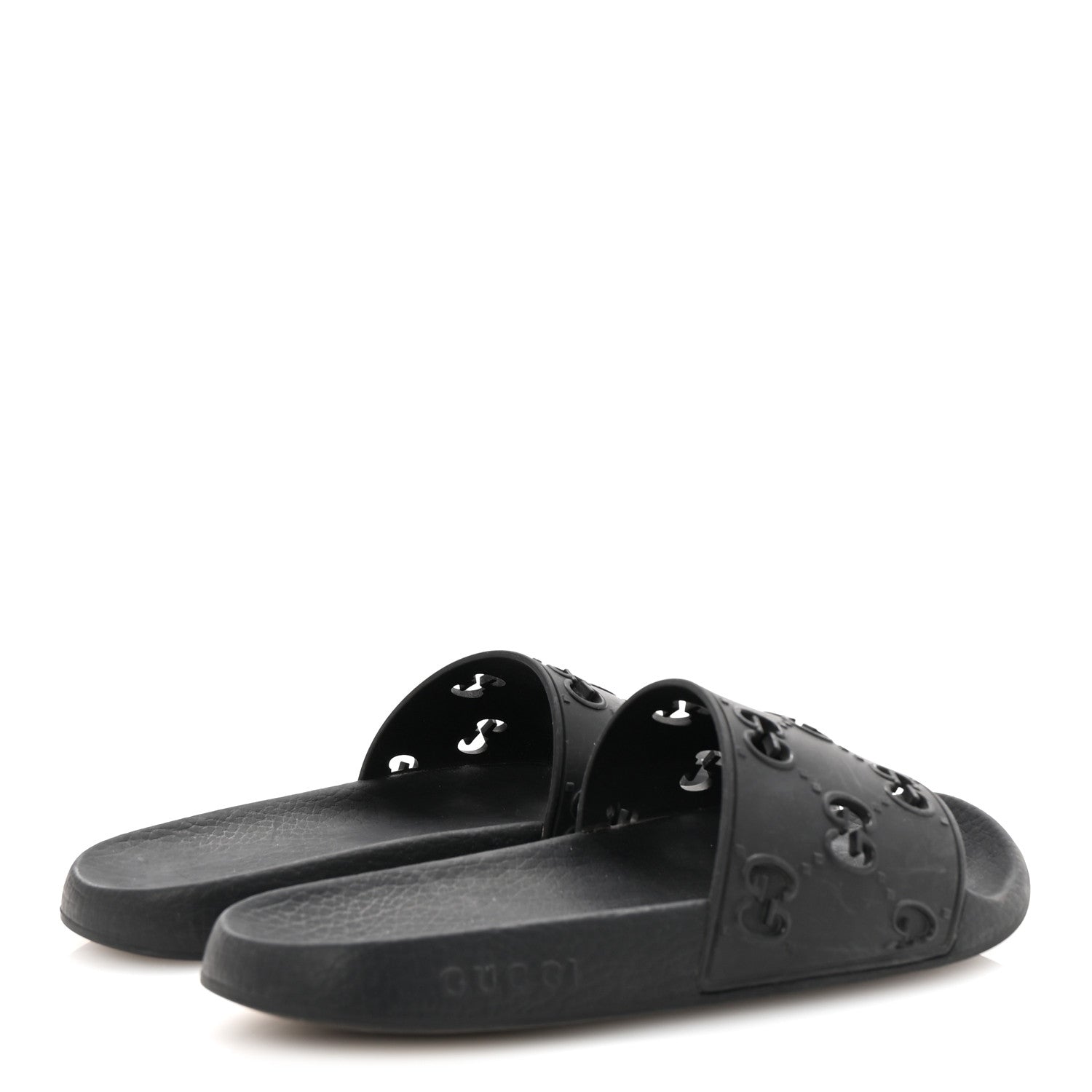 Rubber GG Monogram Perforated Womens Slide Sandals 40 Black