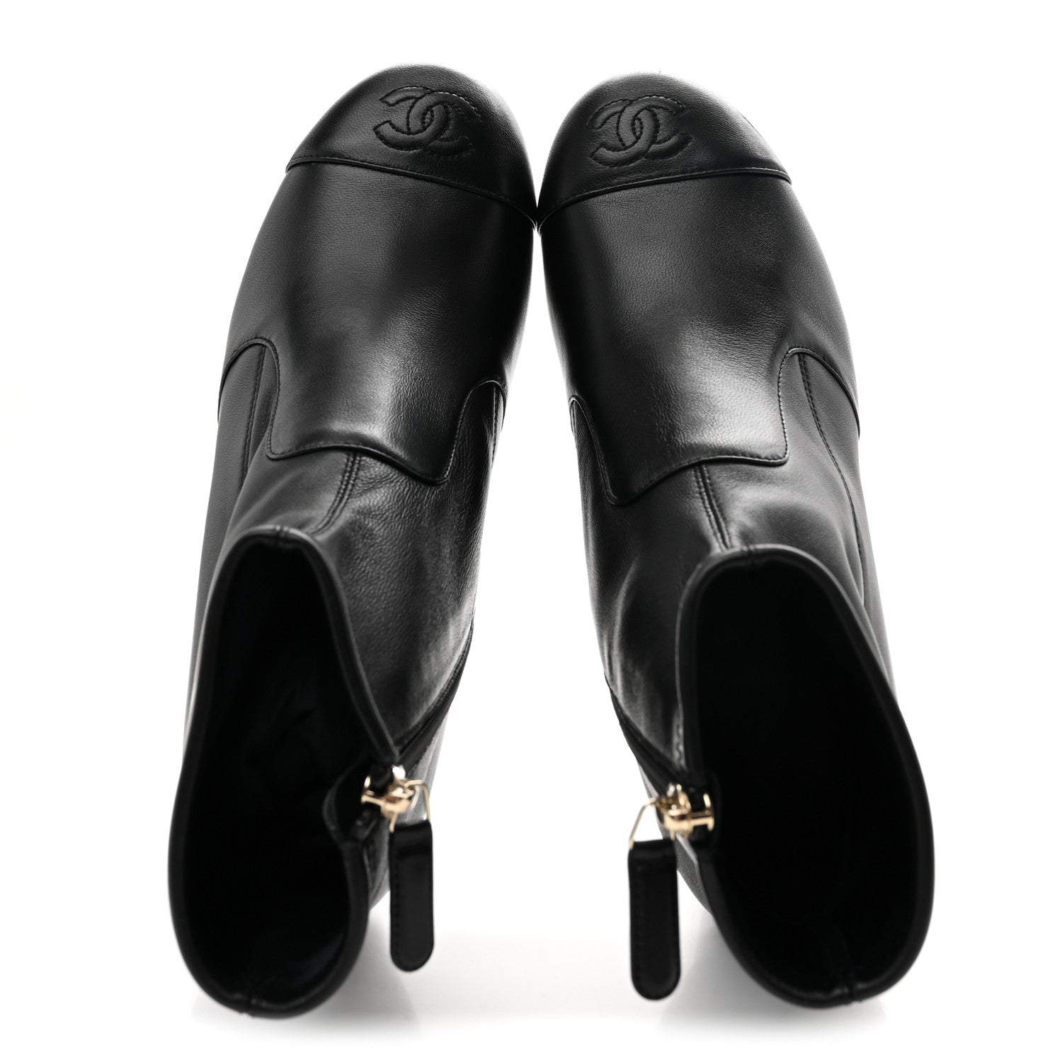 Stretch Lambskin Cap Toe CC Short Boots 37.5 Black