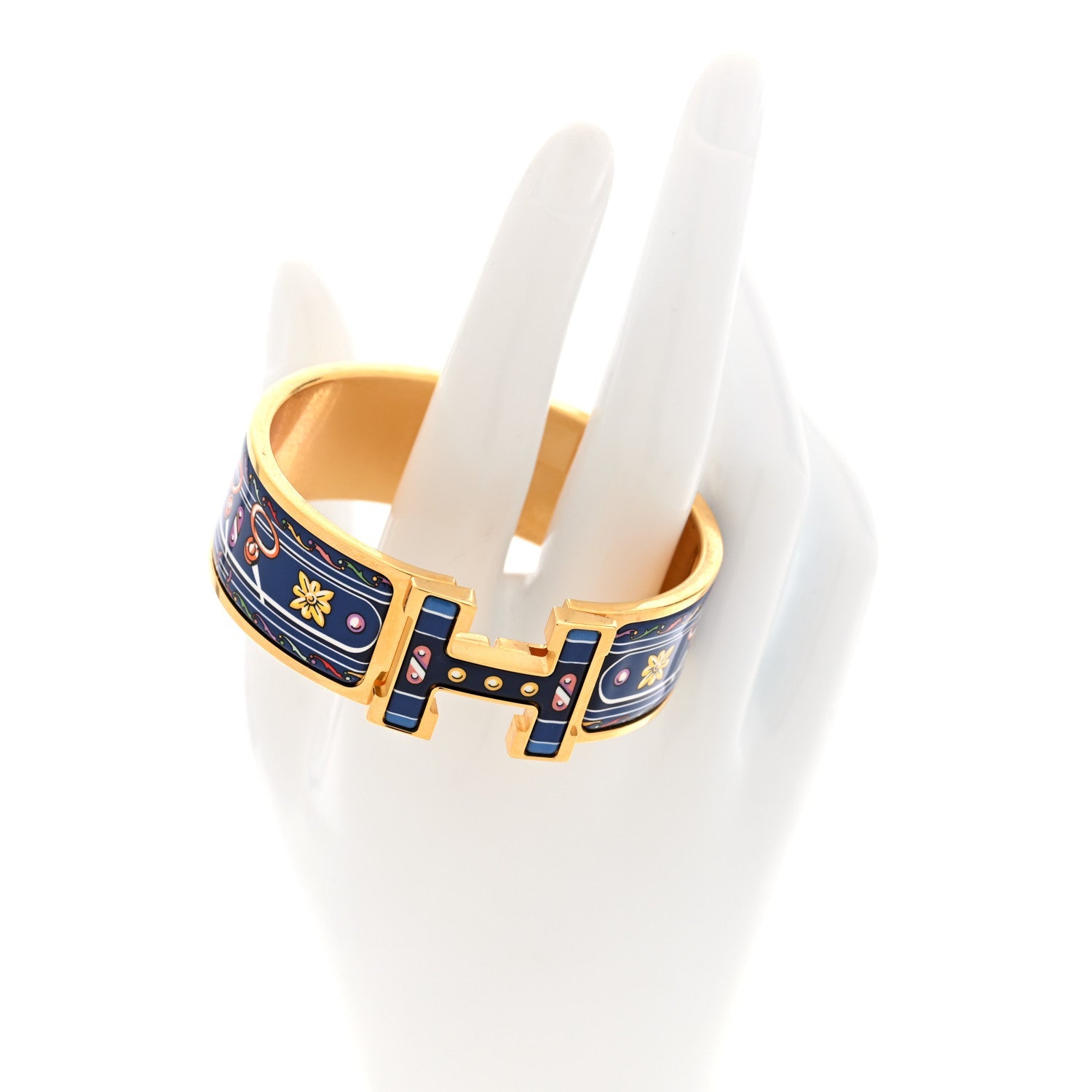 Enamel Printed Wide Les Voitures Nouvelles Clic Clac H Bracelet GM Indigo Multicolor