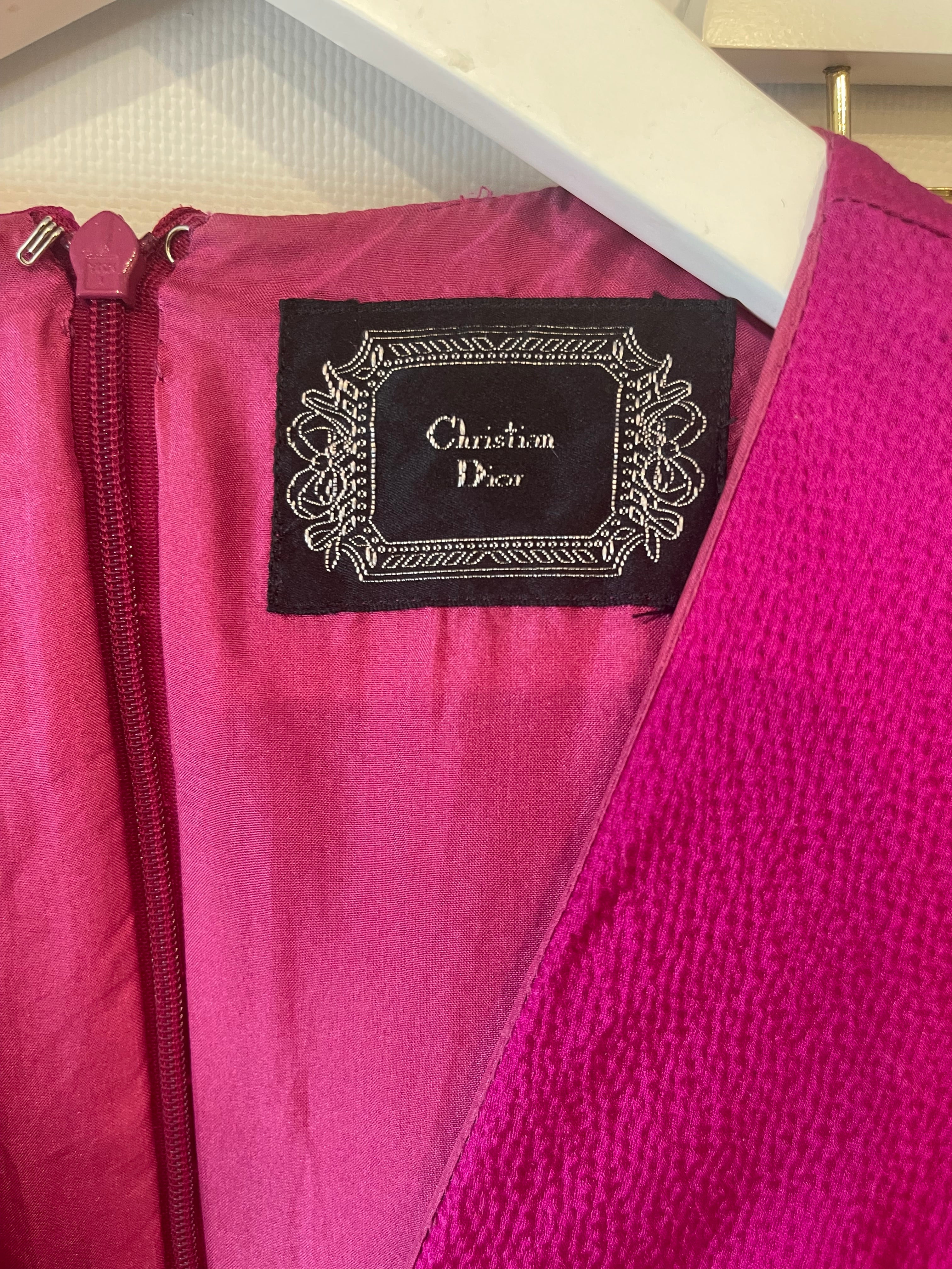Christian Dior Hot Pink Silk Top and Skirt Set with Crystal Belt Detail Size FR 42 (UK 14)