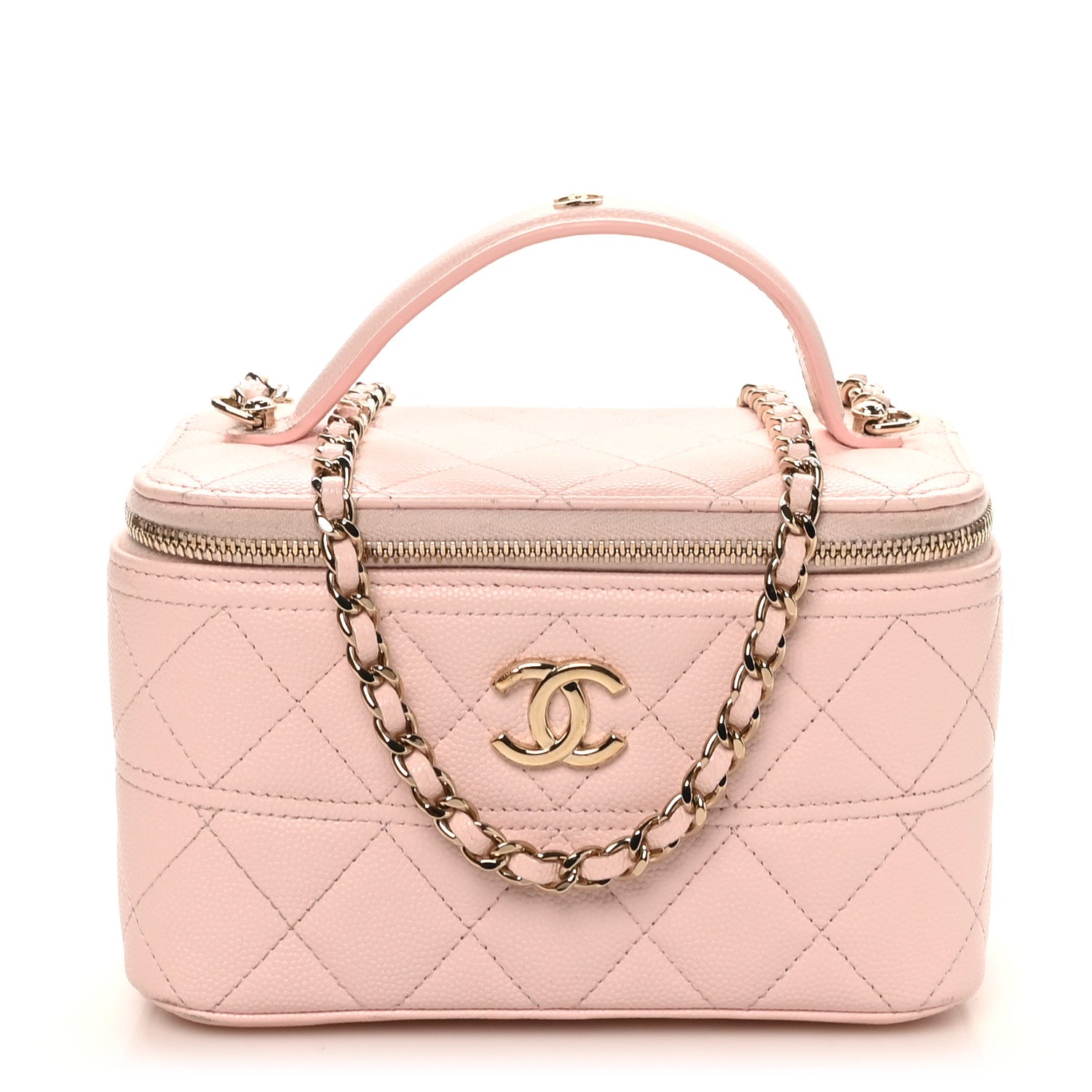 Caviar Quilted Top Handle Vanity With Chain Light Pink