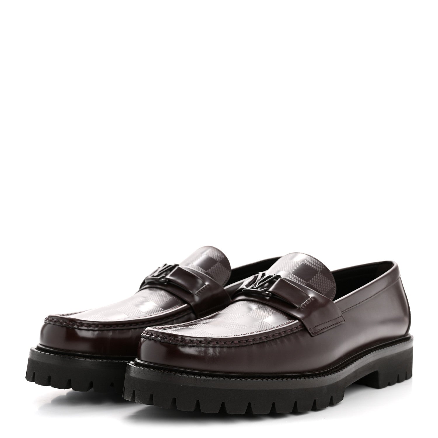 Damier Calfskin Embossed Mens Major Loafers 10 Brown