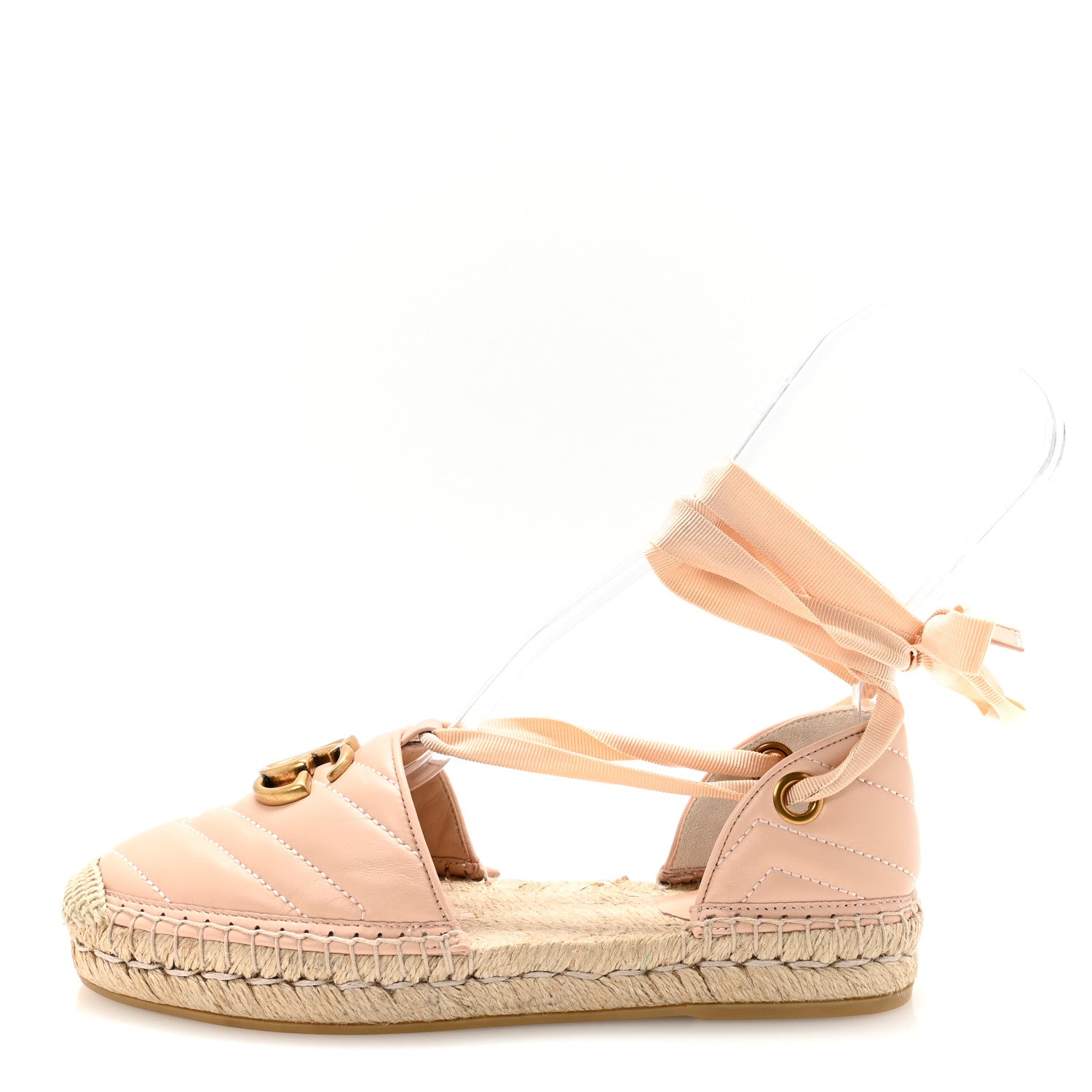 Nappa Matelasse GG Marmont Ankle Wrap Espadrilles 35 Skin Rose