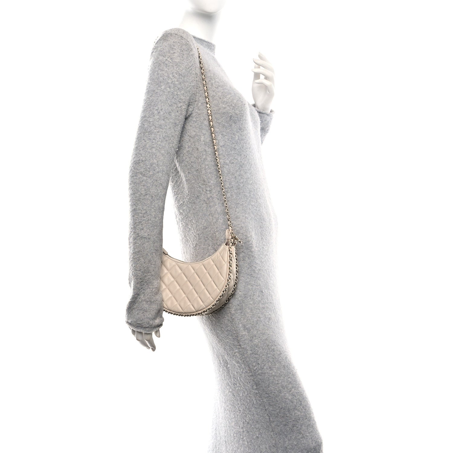 Lambskin Quilted Small Hobo Bag Light Beige