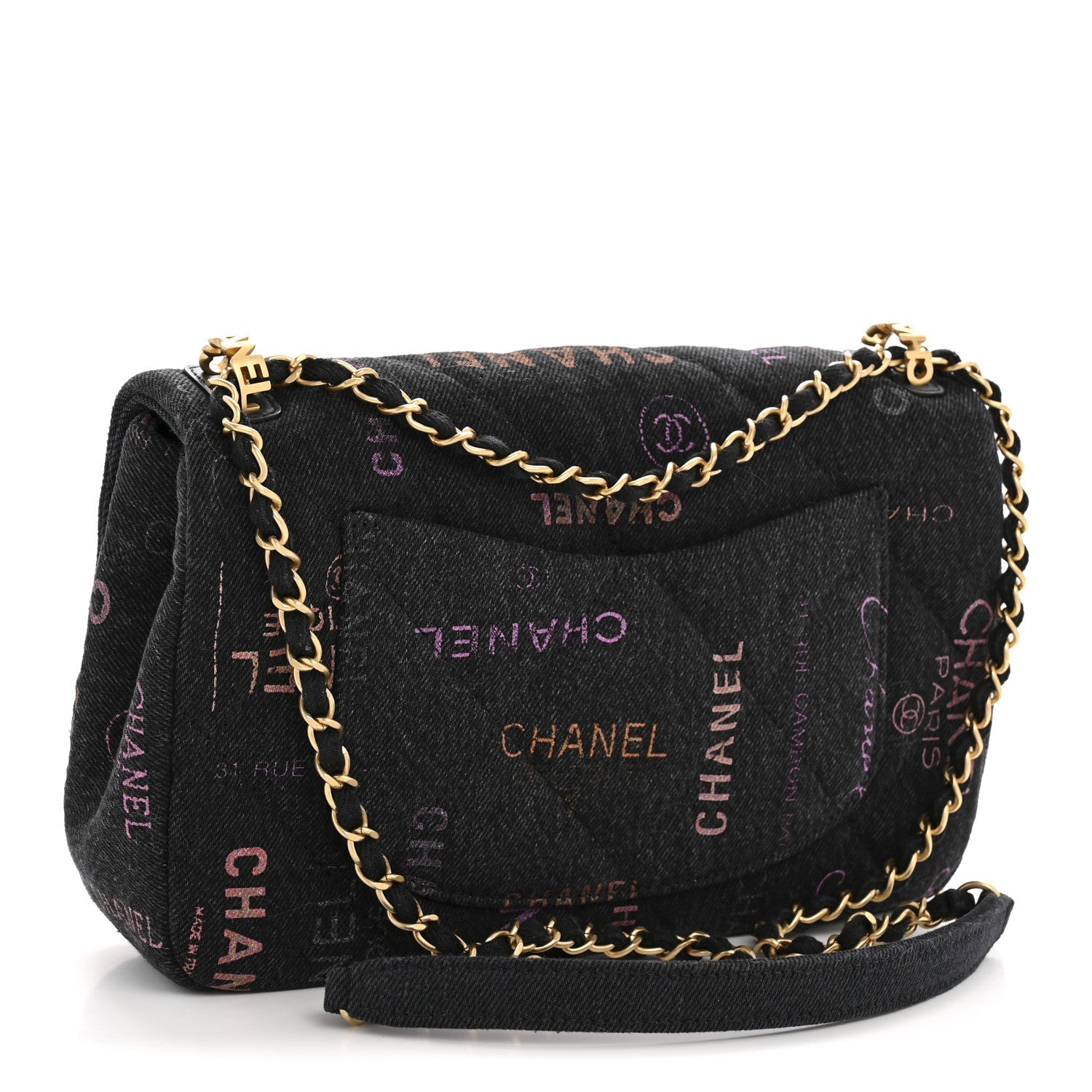 Denim Quilted Denim Mood Large Flap Black Multicolor