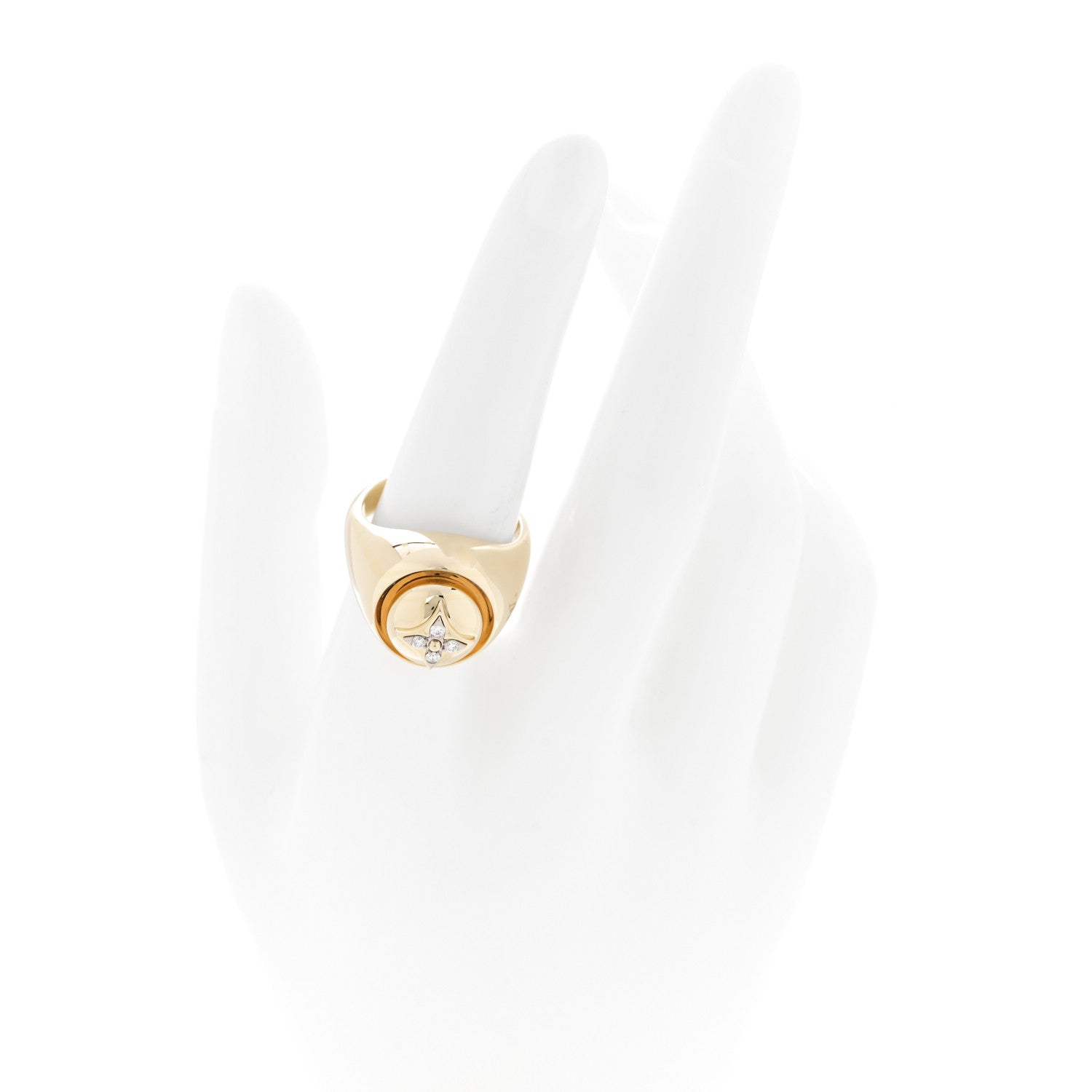 18K Yellow Gold Diamond B Blossom Signet Ring 55 7.25
