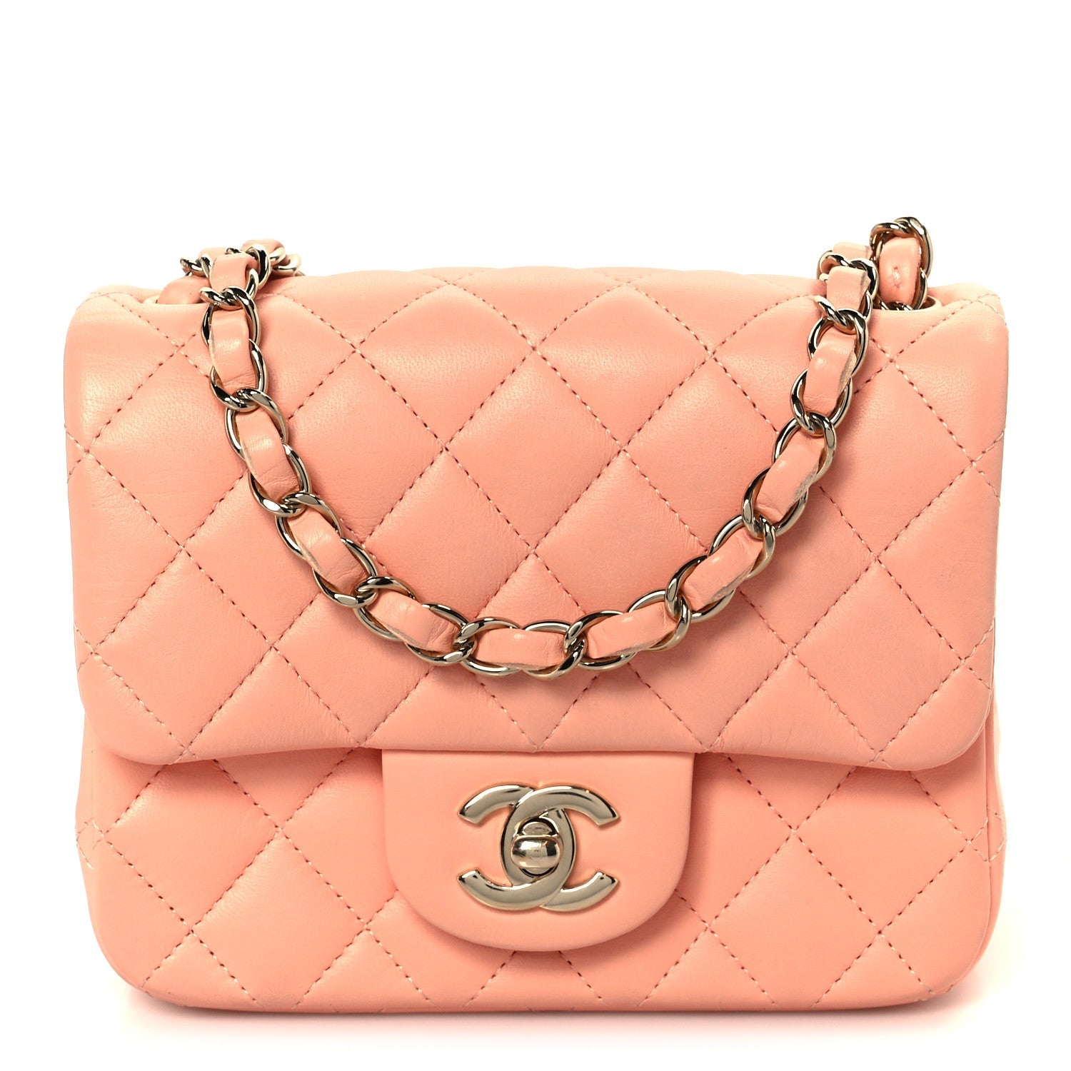 Lambskin Quilted Mini Square Flap Light Pink