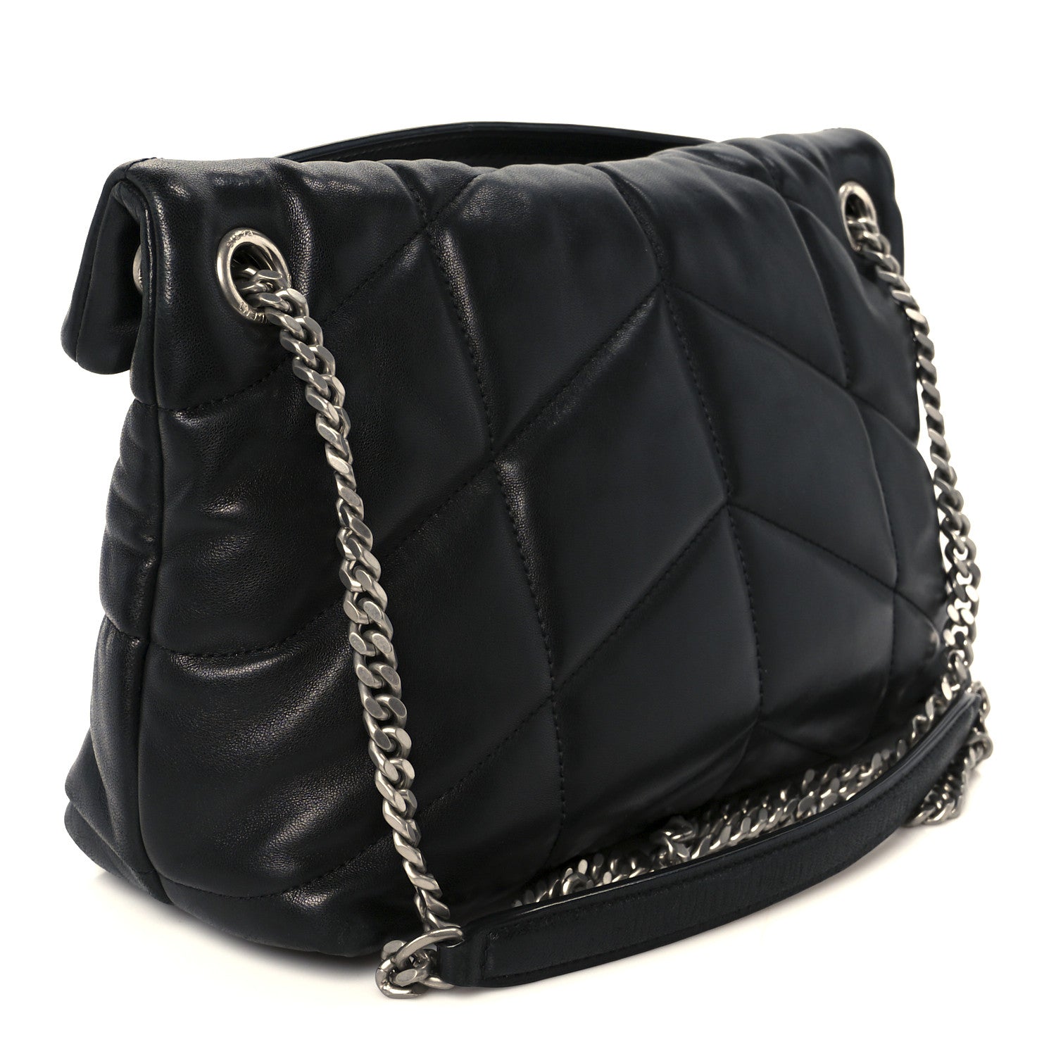 Lambskin Quilted Small Loulou Puffer Monogram Chain Satchel Black
