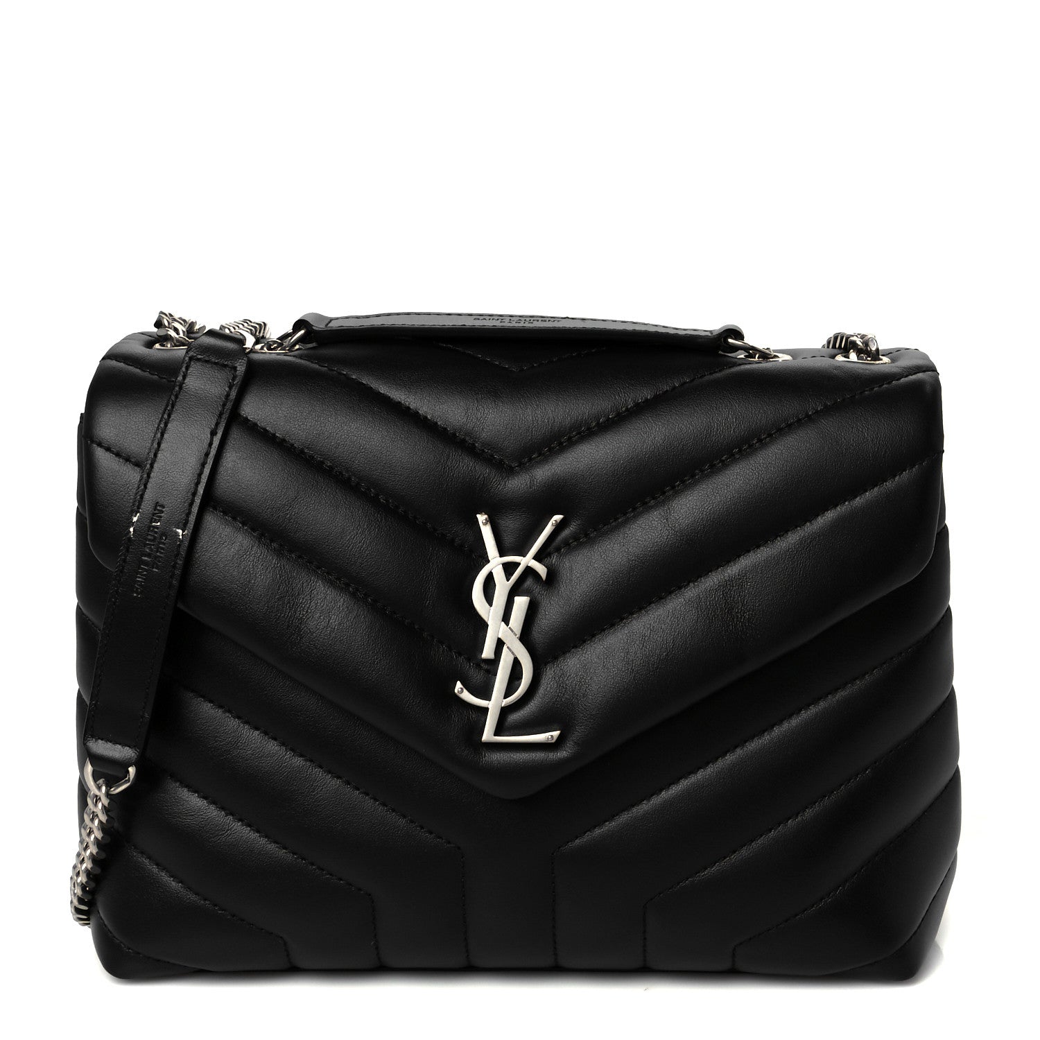 Calfskin Y Quilted Monogram Small Loulou Chain Satchel Black