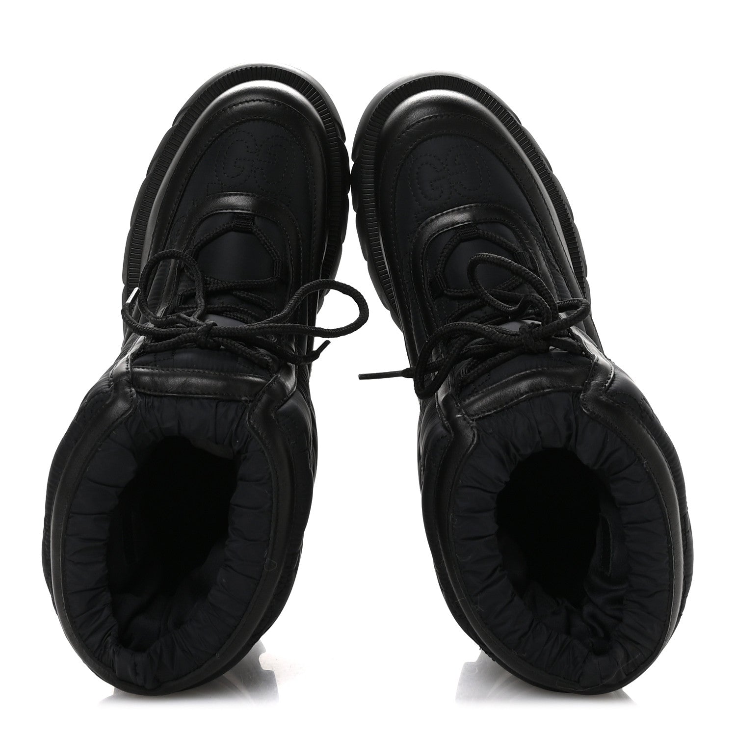 Nylon Calfskin GG Matelasse Lace Up Platform Ankle Boots 37 Black
