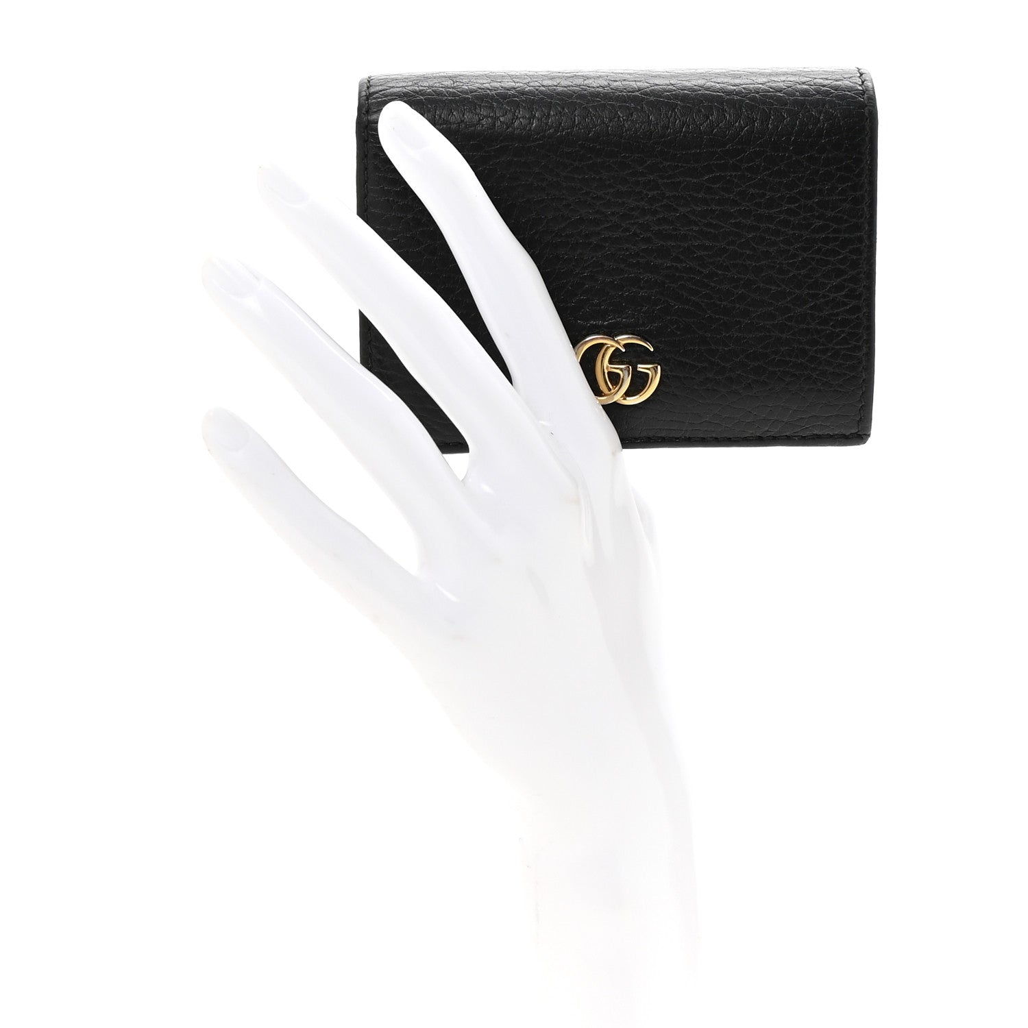 Pebbled Calfskin GG Marmont Card Case Black