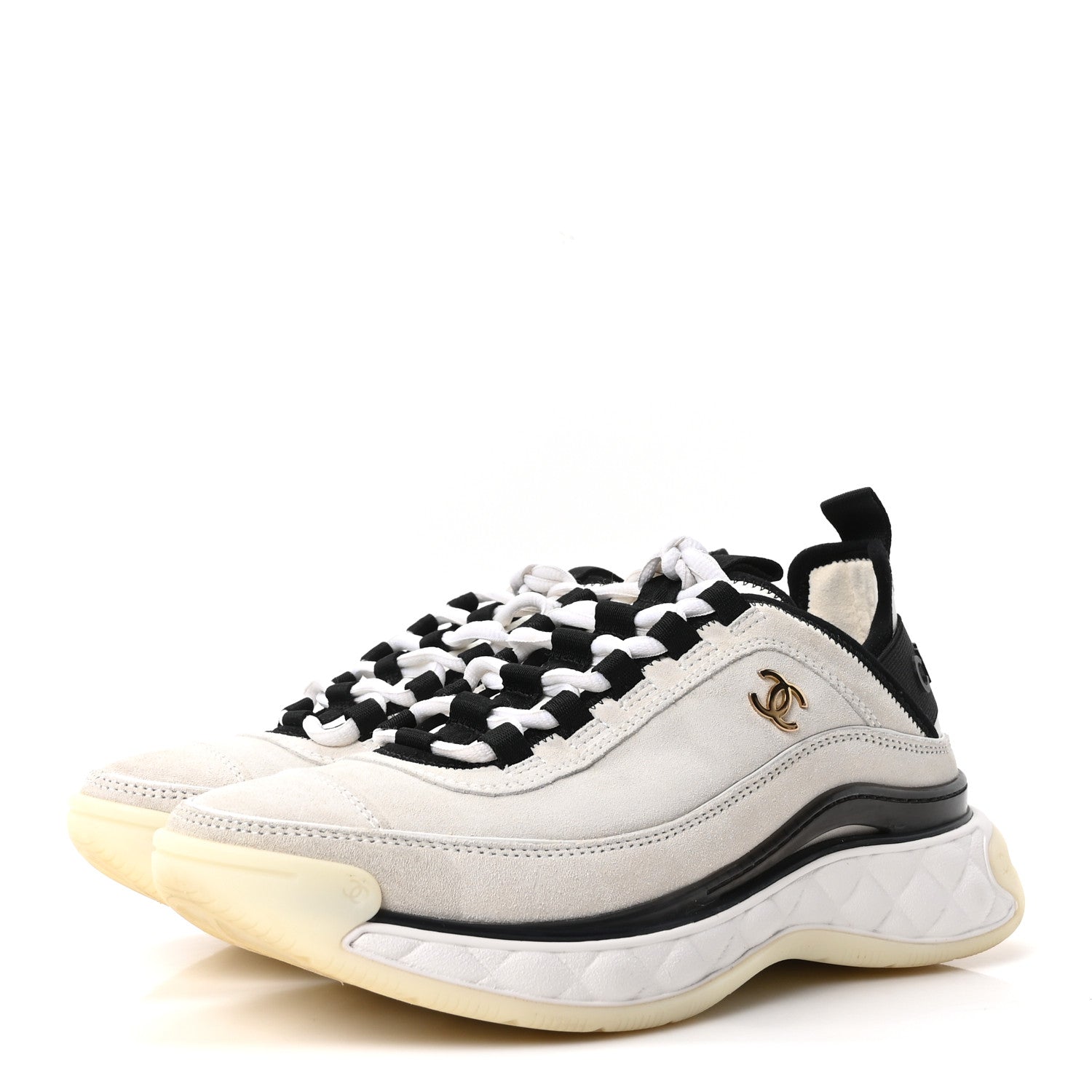Suede Calfskin Nylon Grosgrain CC Sneakers 37 White