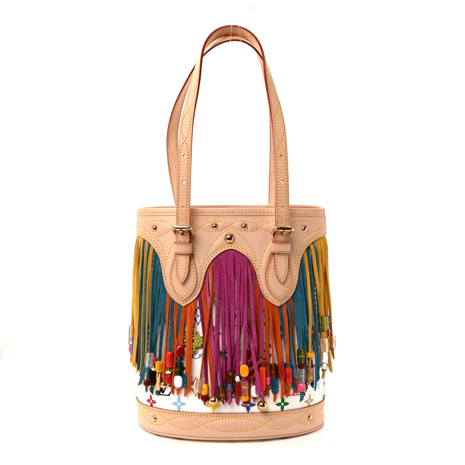 Monogram Multicolor Fringe Bucket White