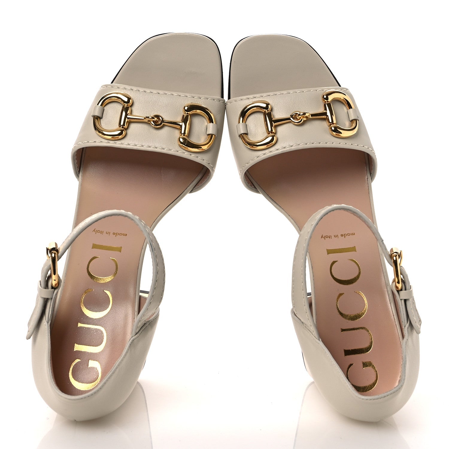 Nappa Charlotte Horsebit Cross Strap 95mm Sandals 41 Mystic White