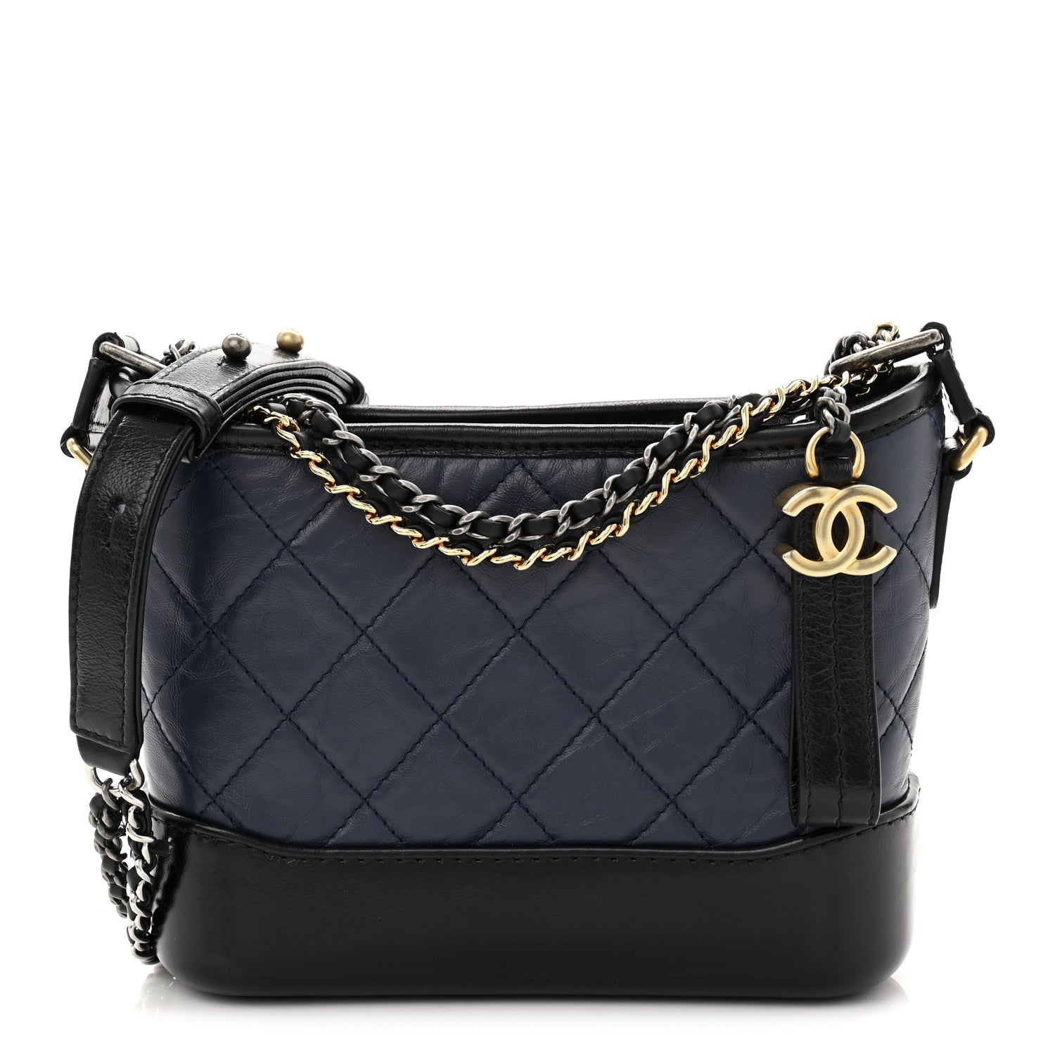 Aged Calfskin Quilted Small Gabrielle Hobo Navy Black