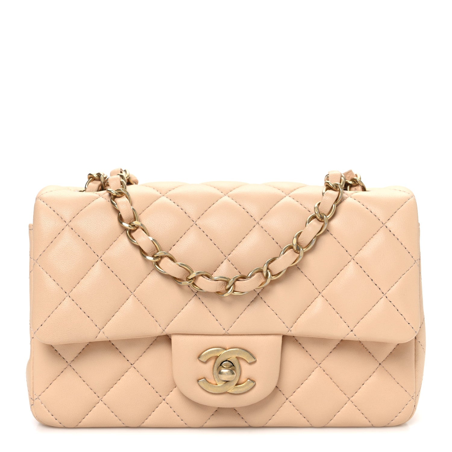 Lambskin Quilted Mini Rectangular Flap Beige