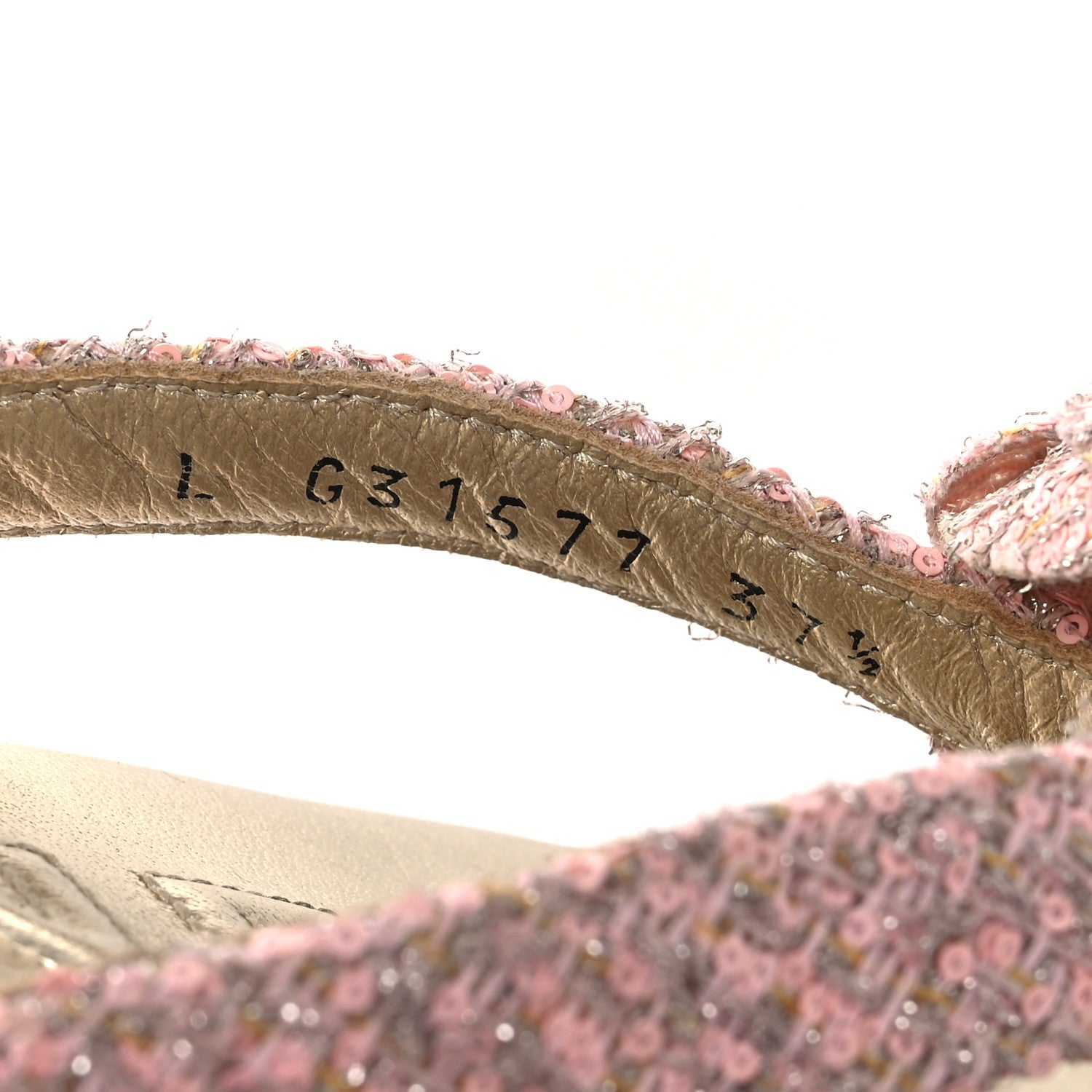 Tweed Camellia Thong Sandals 37.5 Salmon Apricot Gold