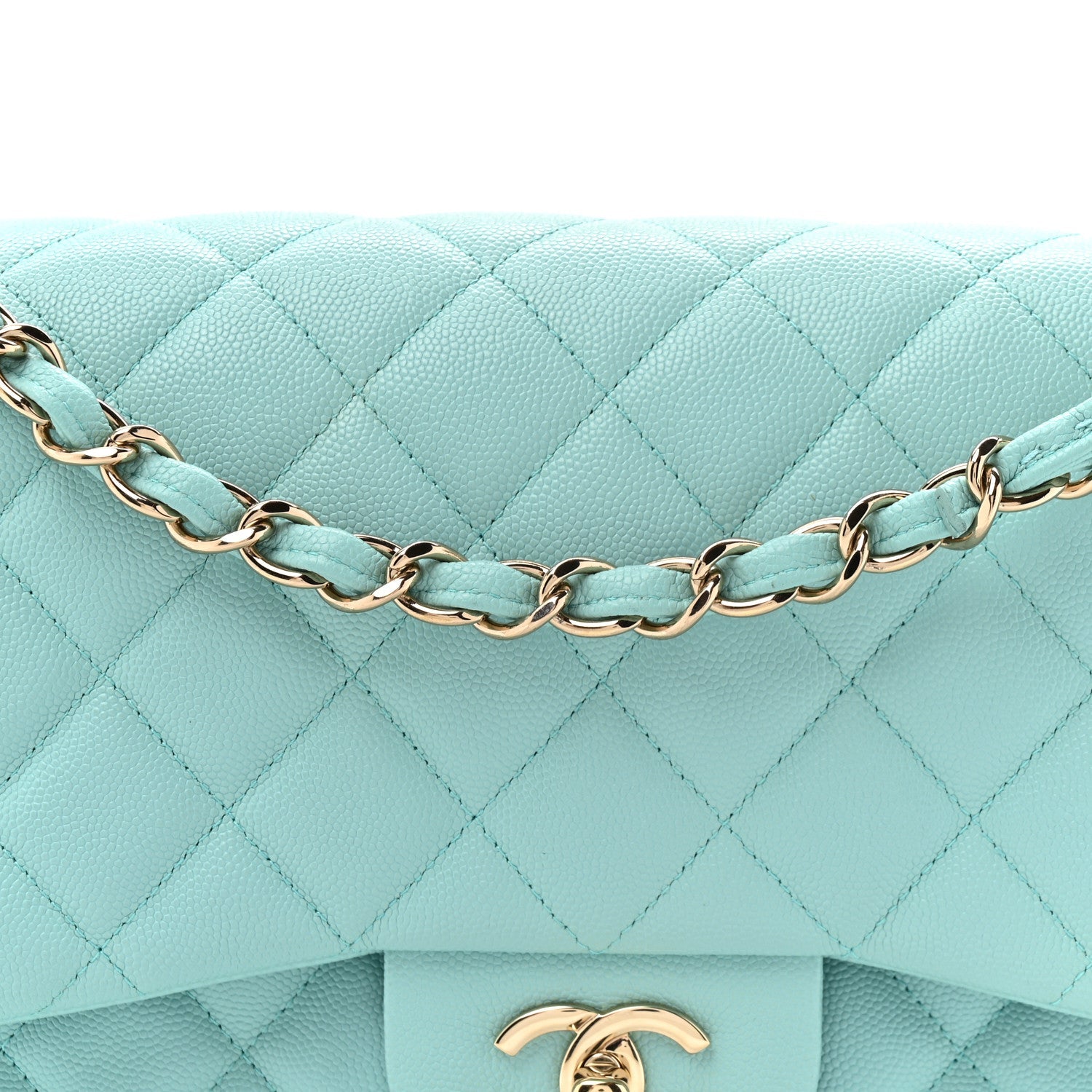 Caviar Quilted Jumbo Double Flap Light Blue