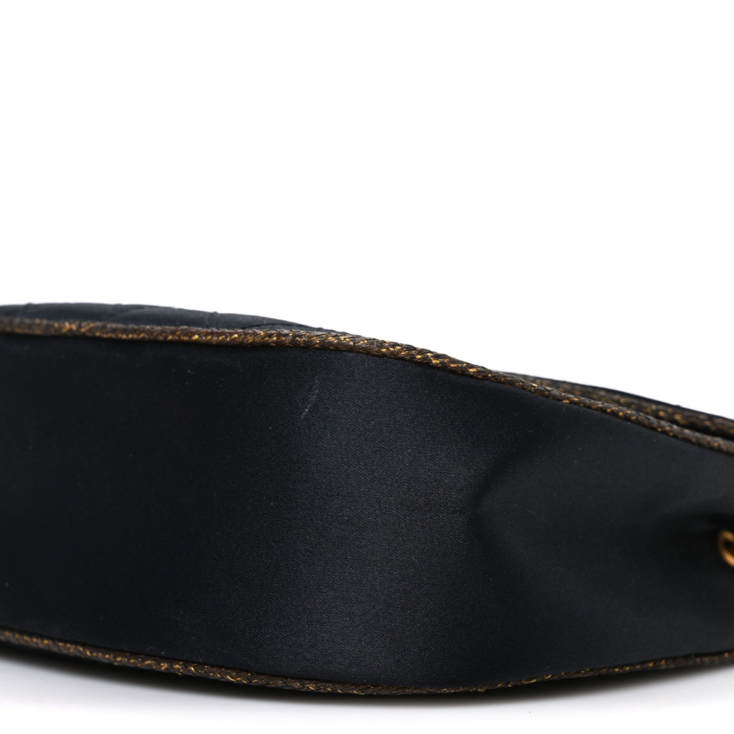 Satin Quilted Flap Shoulder Bag Black Gold