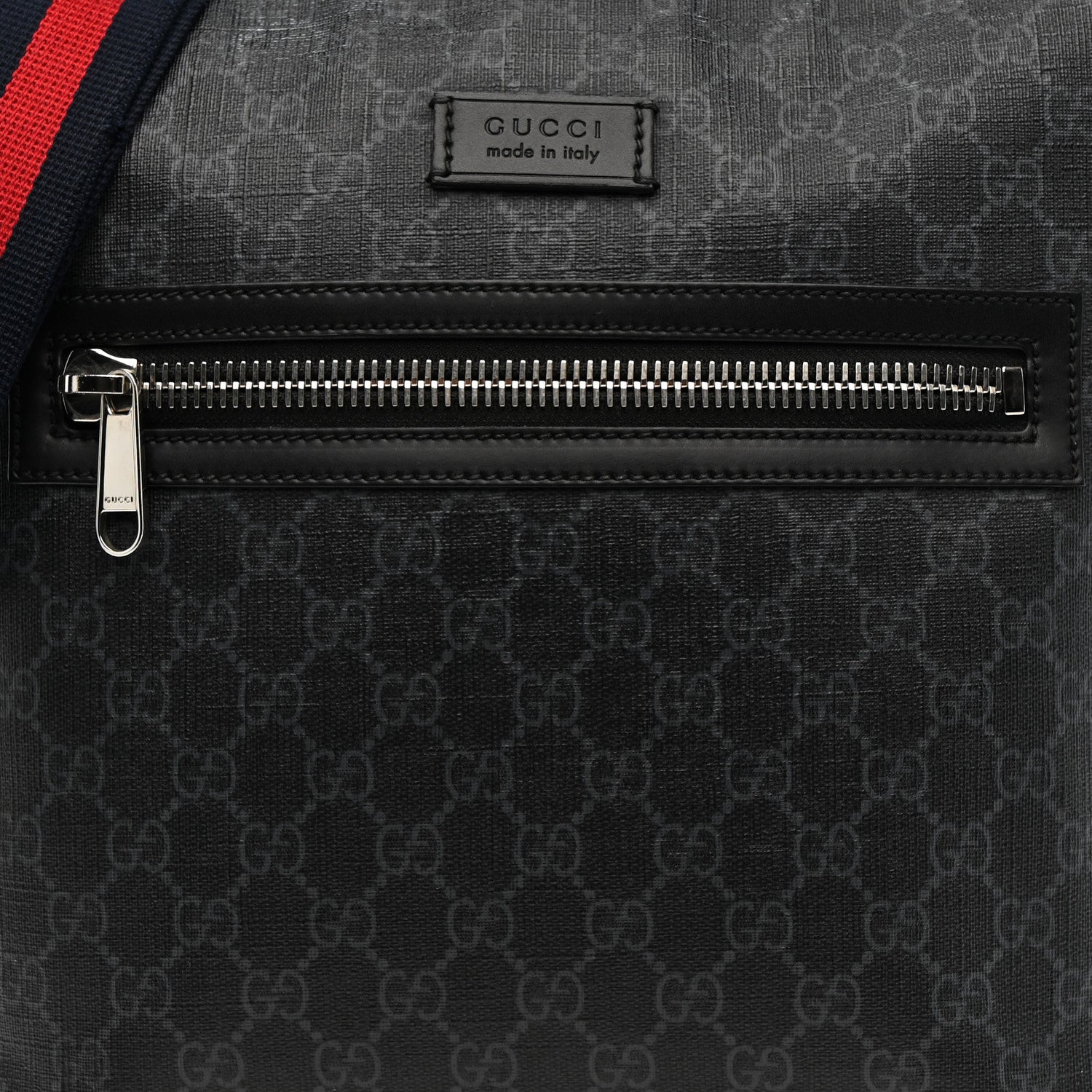GG Supreme Monogram Appia Calfskin Web Flat Messenger Bag Black Grey