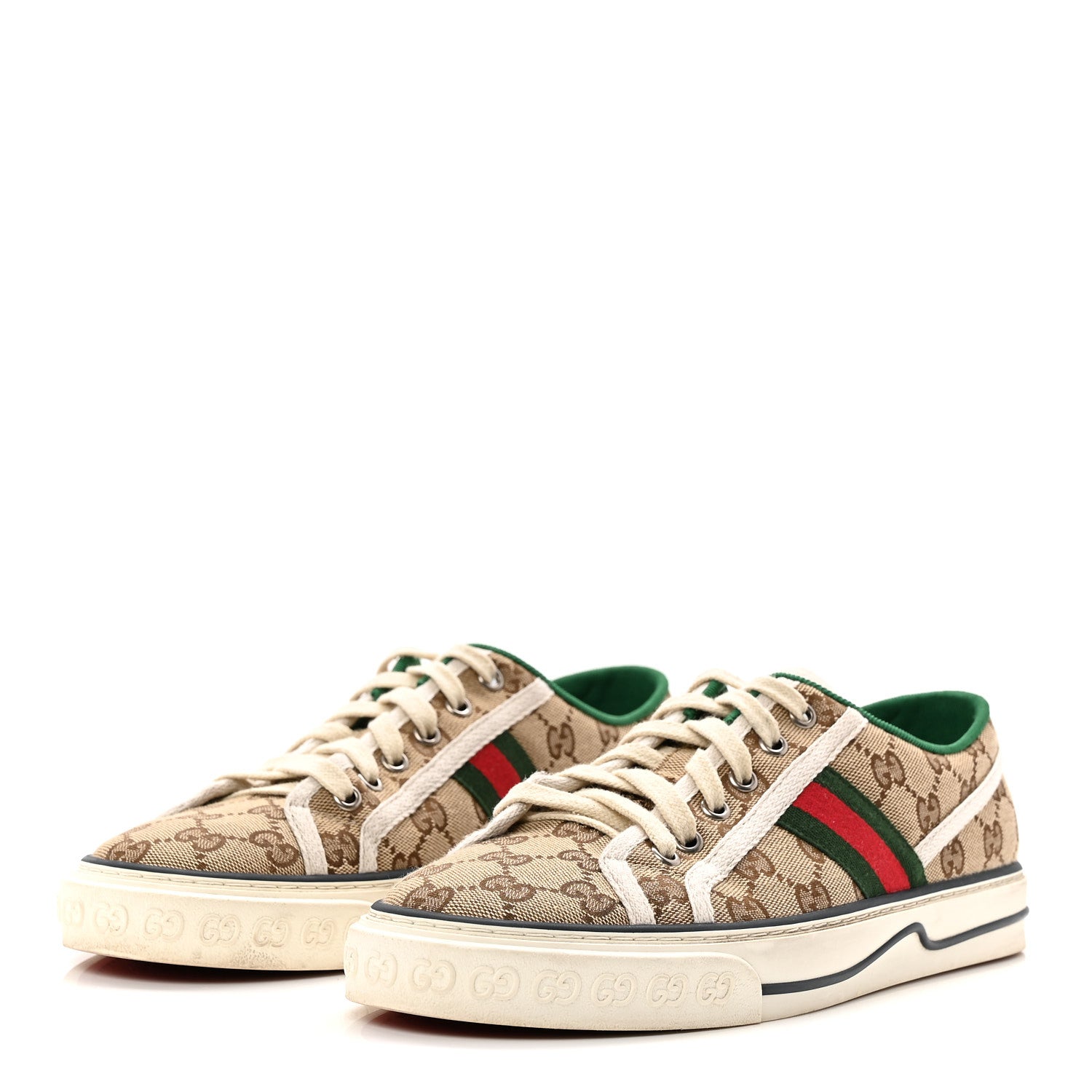 GG Monogram Web Womens 1977 Tennis Sneakers 41 Beige Ebony Mystic White