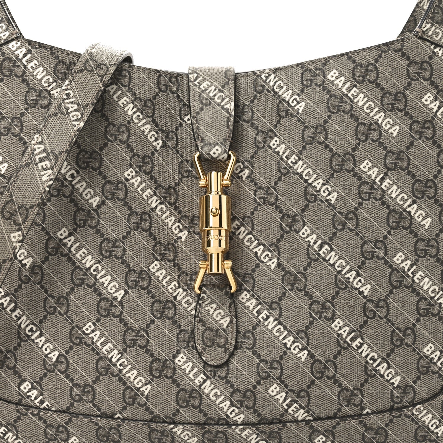 X BALENCIAGA GG Supreme Monogram Logo Print Medium Jackie 1961 Hobo Beige Ebony