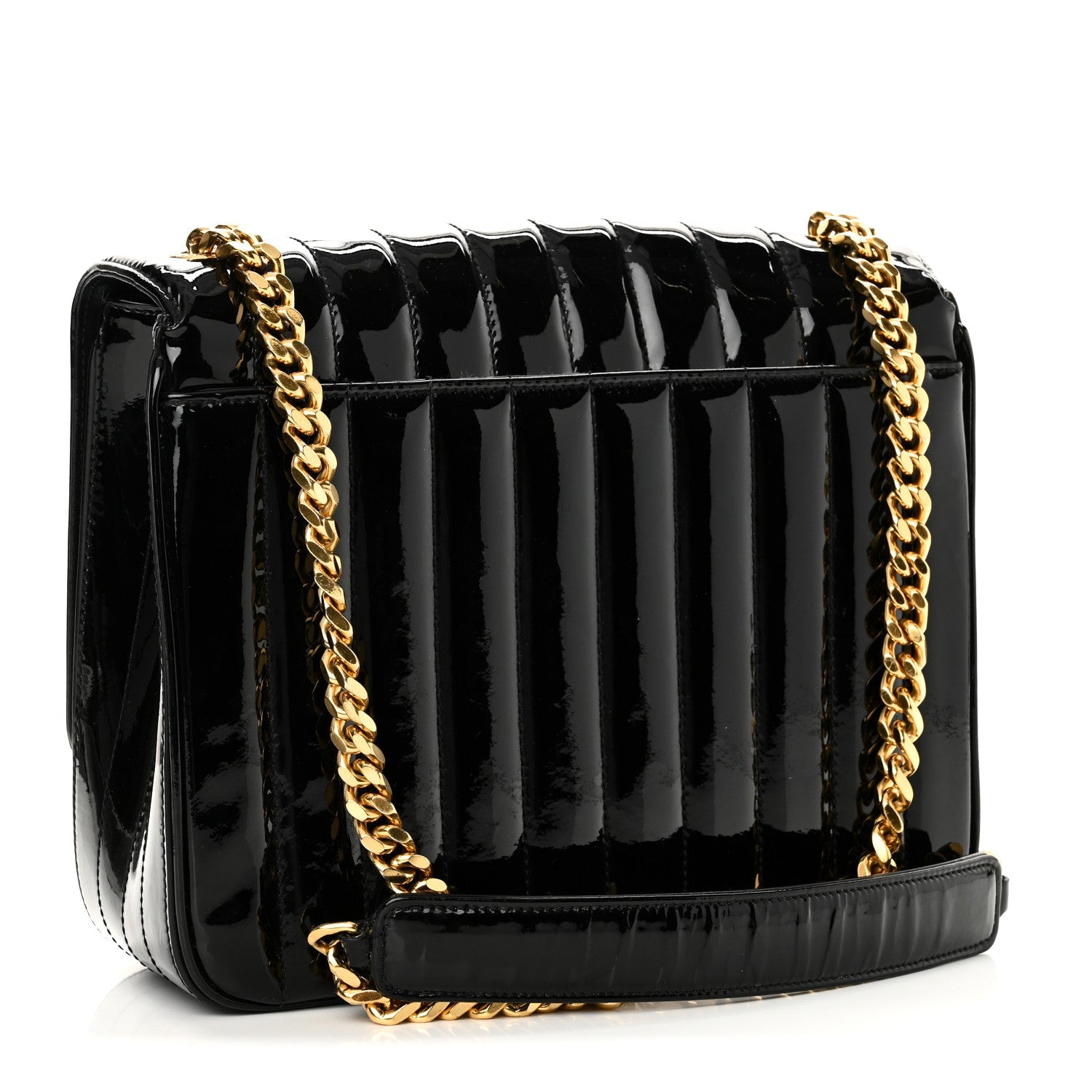 Patent Matelasse Monogram Large Vicky Chain Bag Black