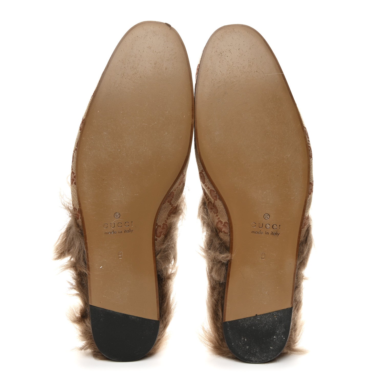 GG Monogram Fur Mens Princetown Slippers 9 Beige Ruggine Rust
