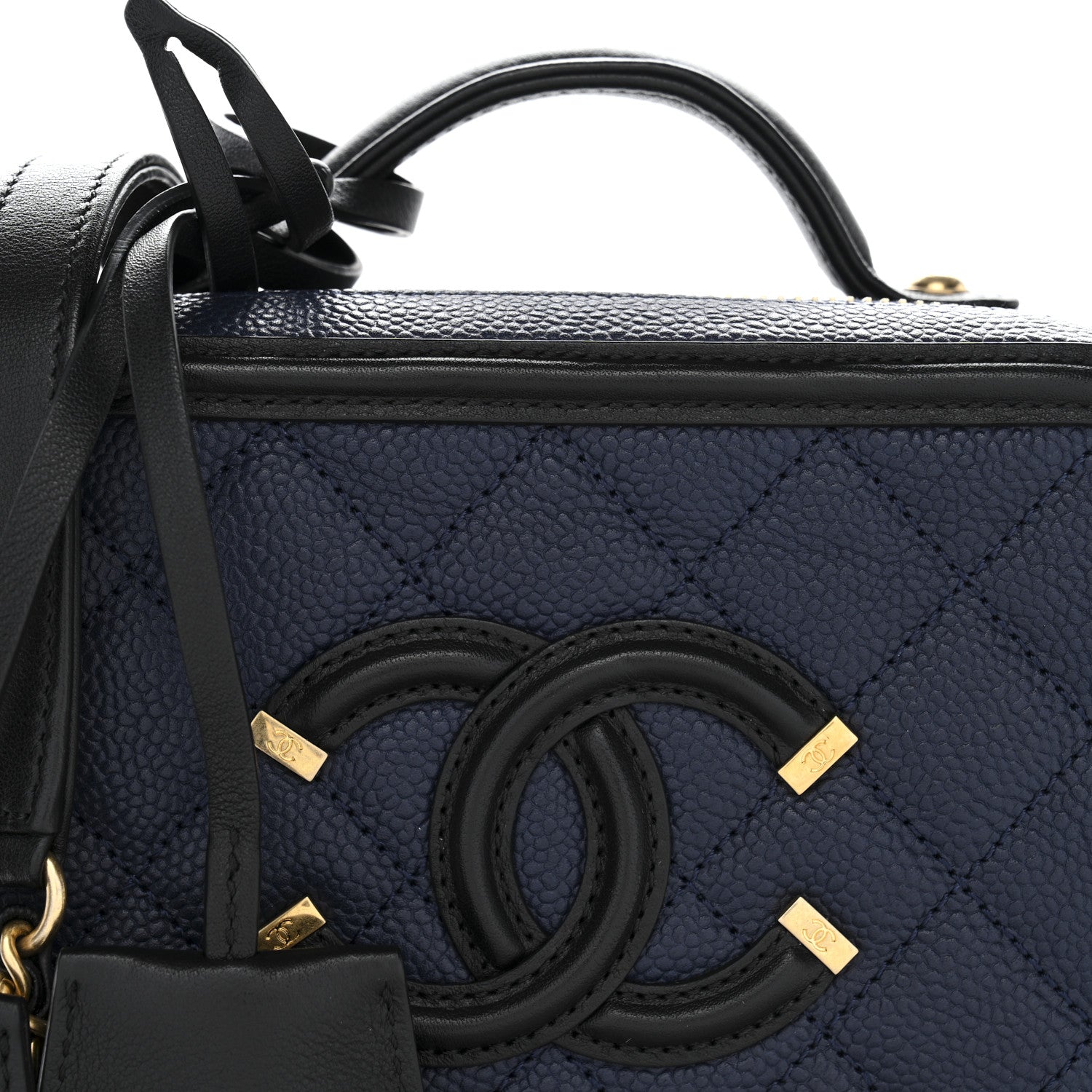 Caviar Quilted Small CC Filigree Vanity Case Navy Black
