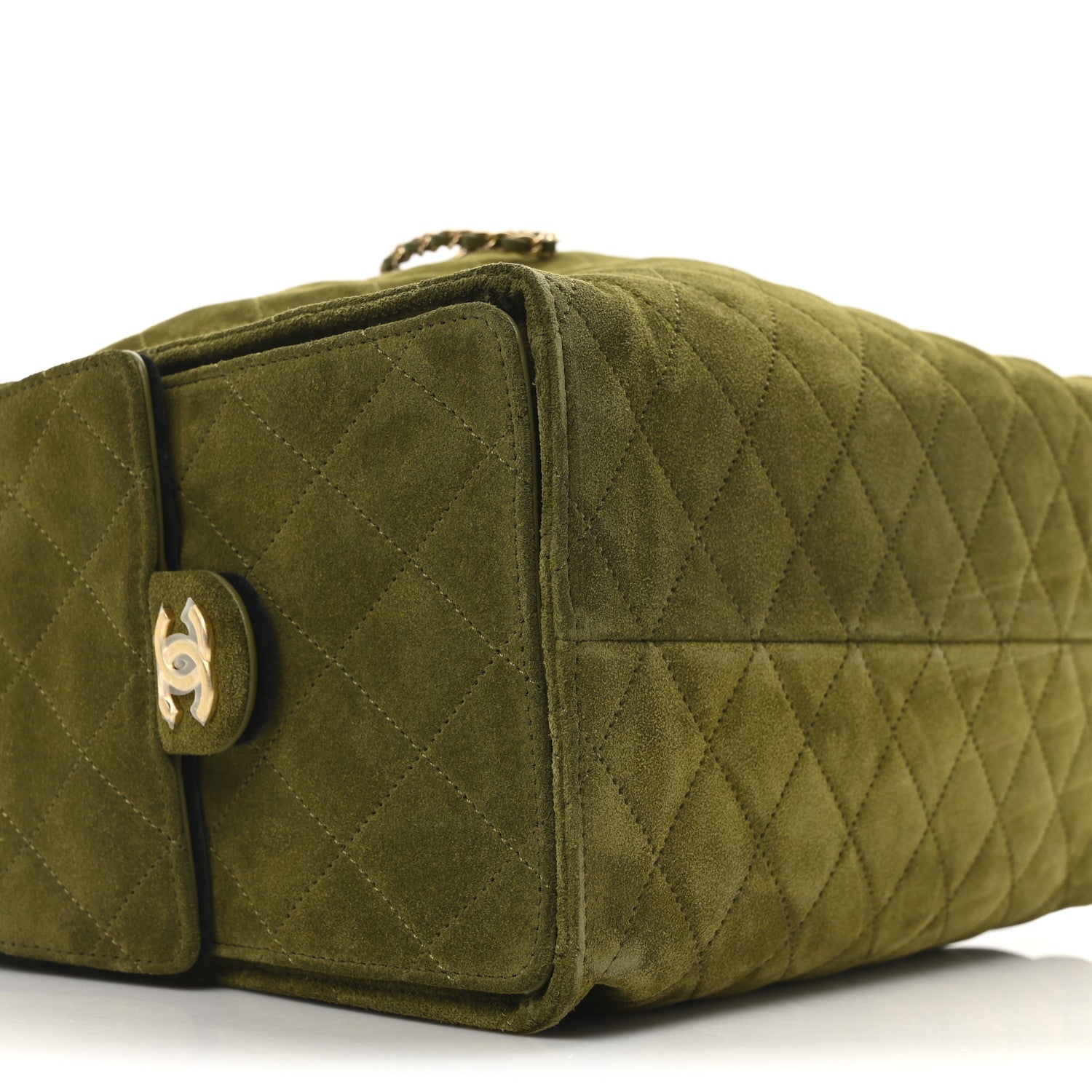 Suede Quilted Medium Chanel 25 Handbag Khaki