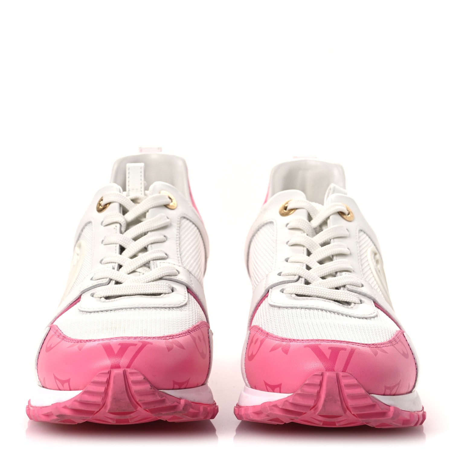Calfskin Monogram Run Away Sneakers 38.5 White Pink