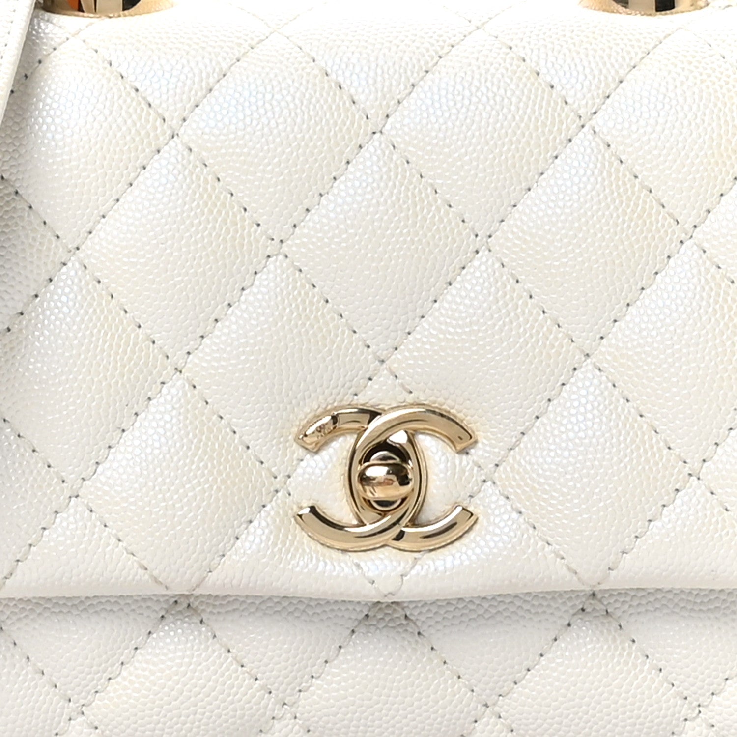 Iridescent Caviar Quilted Extra Mini Coco Handle Flap White